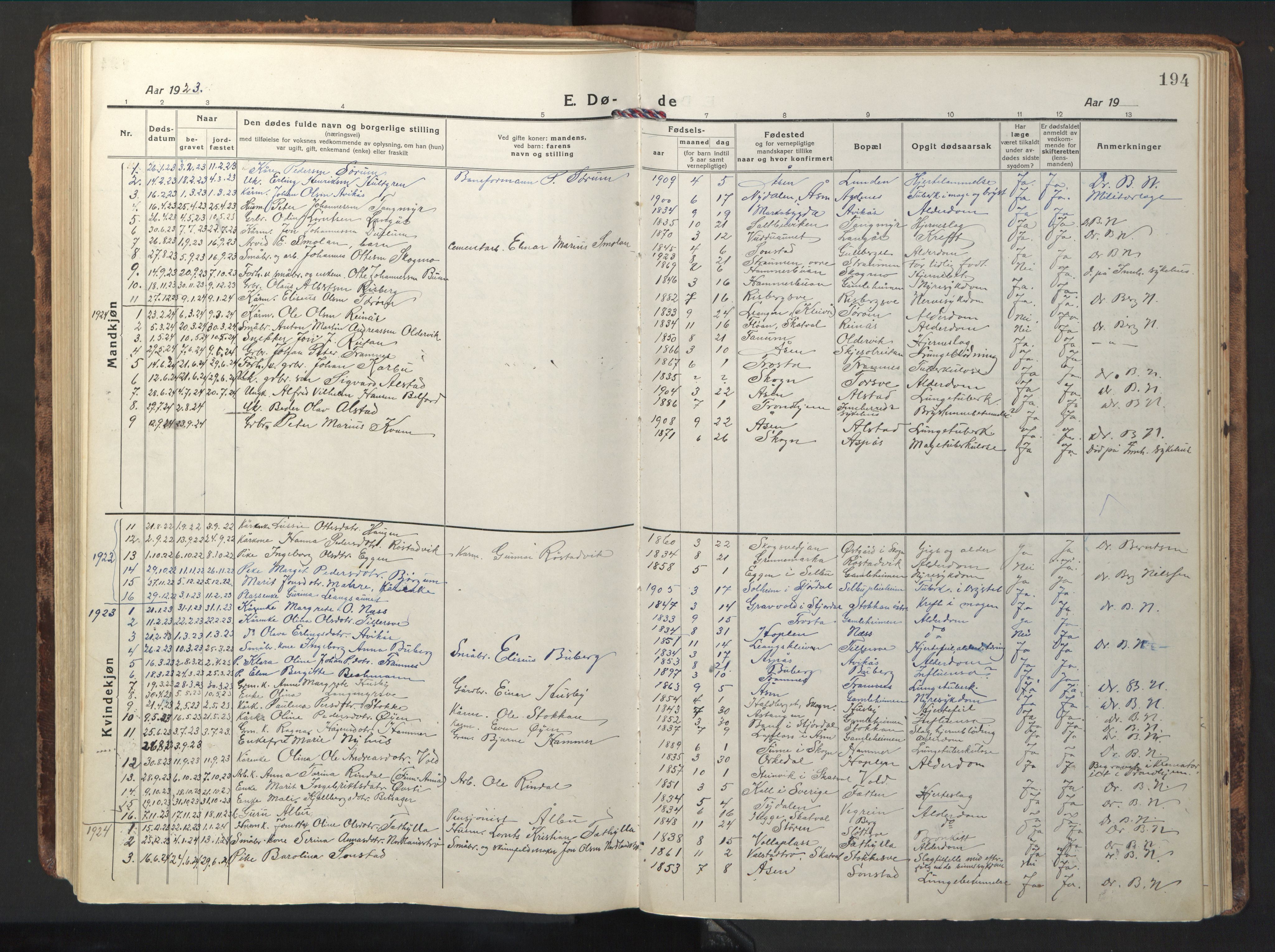 Ministerialprotokoller, klokkerbøker og fødselsregistre - Nord-Trøndelag, SAT/A-1458/714/L0136: Parish register (copy) no. 714C05, 1918-1957, p. 194