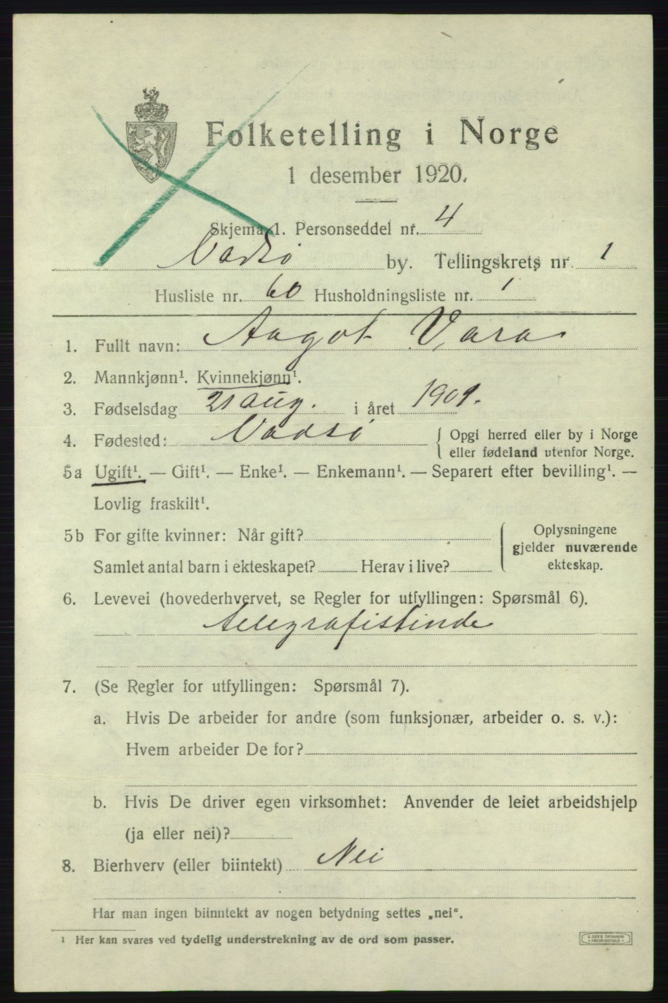 SATØ, 1920 census for Vadsø, 1920, p. 2201