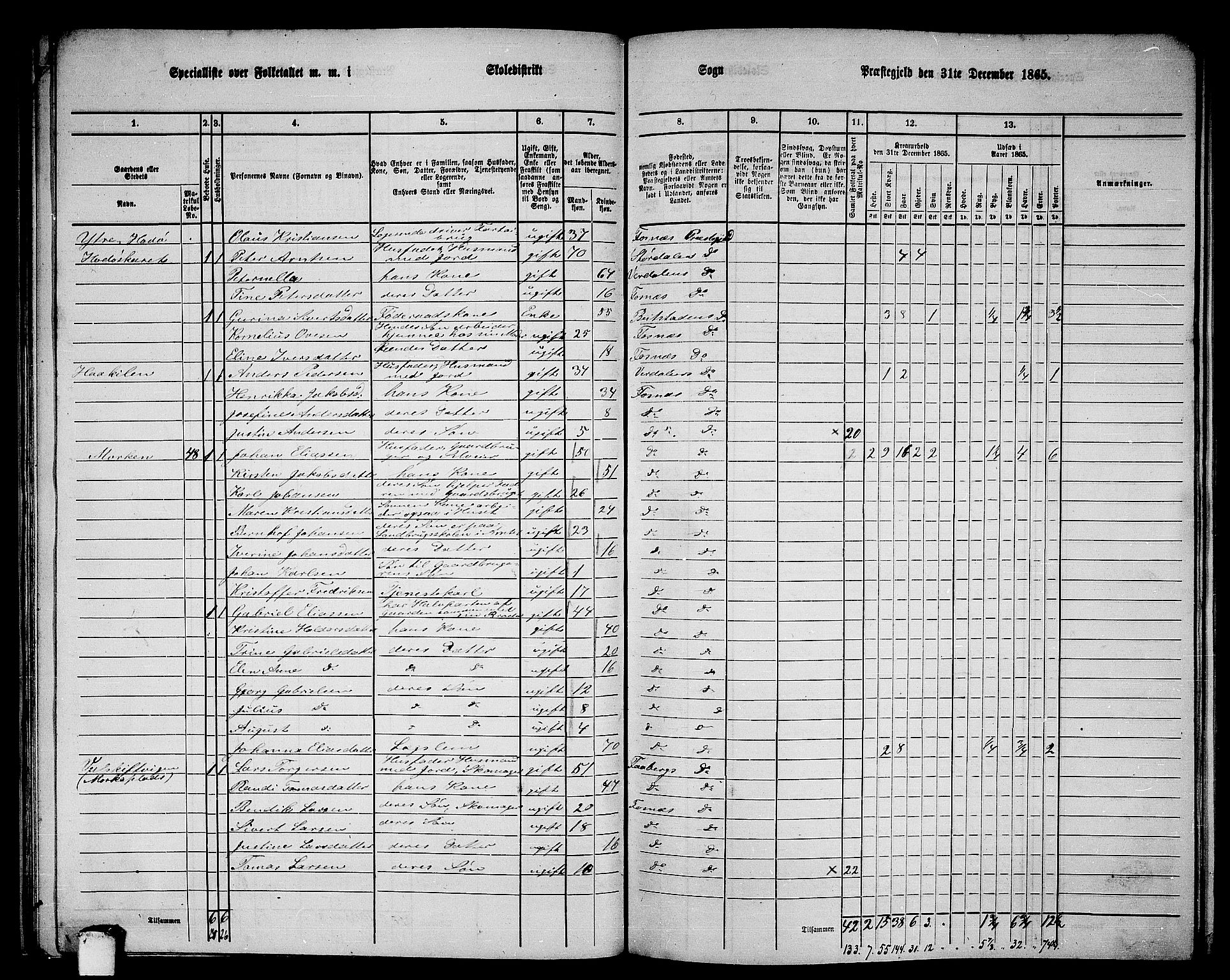 RA, 1865 census for Fosnes, 1865, p. 44