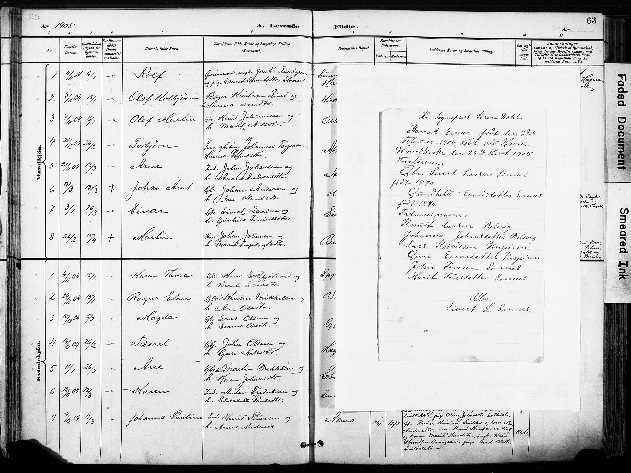 Ministerialprotokoller, klokkerbøker og fødselsregistre - Sør-Trøndelag, SAT/A-1456/630/L0497: Parish register (official) no. 630A10, 1896-1910, p. 63