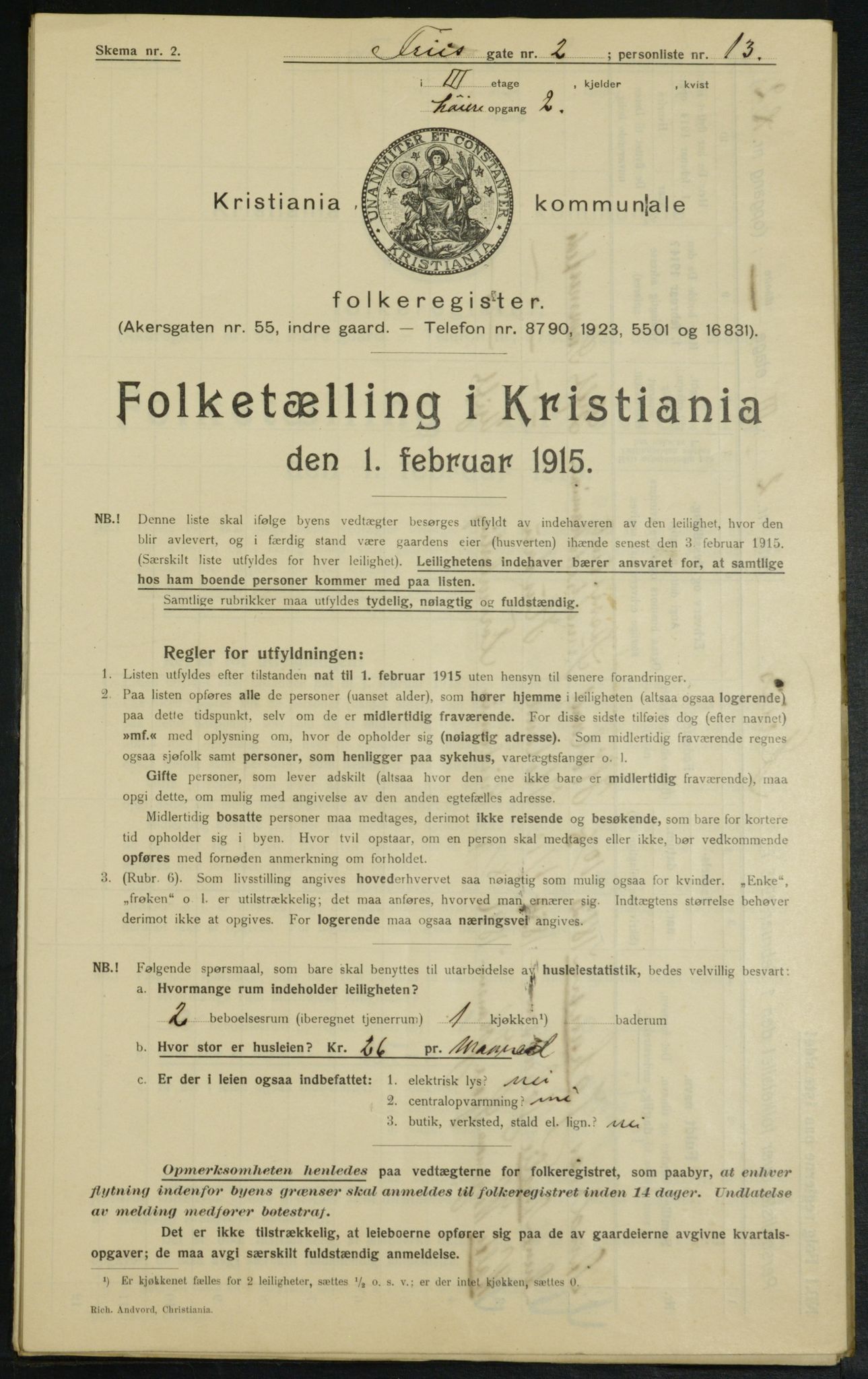 OBA, Municipal Census 1915 for Kristiania, 1915, p. 26448