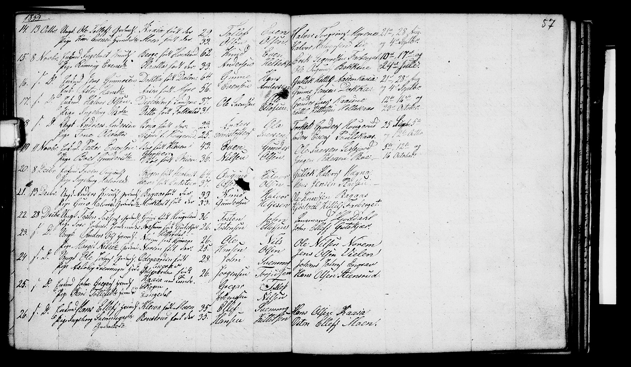 Bø kirkebøker, SAKO/A-257/G/Ga/L0002: Parish register (copy) no. 2, 1853-1866, p. 57