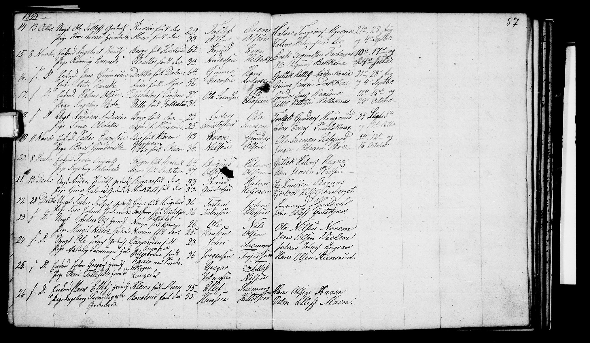 Bø kirkebøker, AV/SAKO-A-257/G/Ga/L0002: Parish register (copy) no. 2, 1853-1866, p. 57