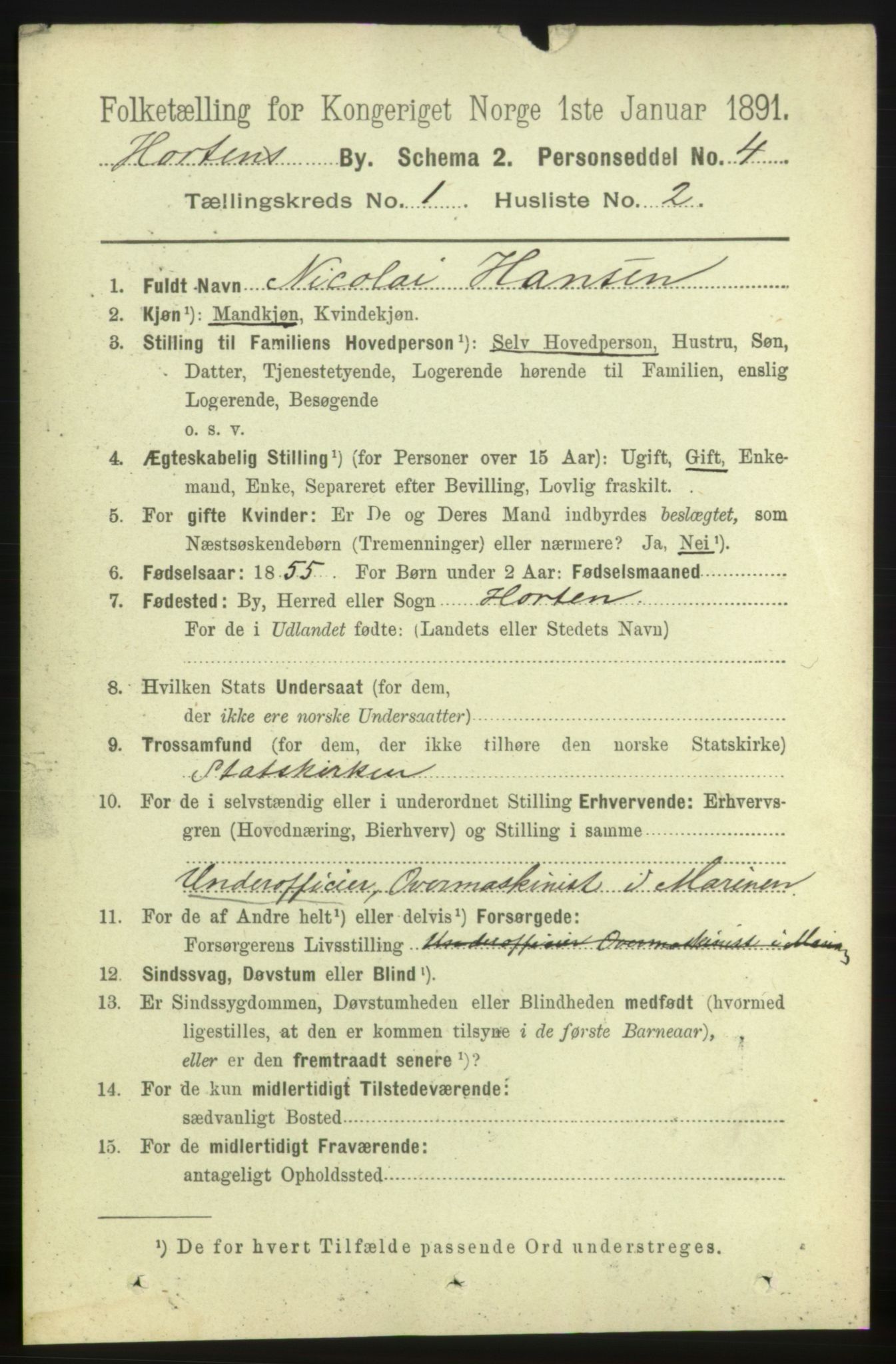 RA, 1891 census for 0703 Horten, 1891, p. 1524