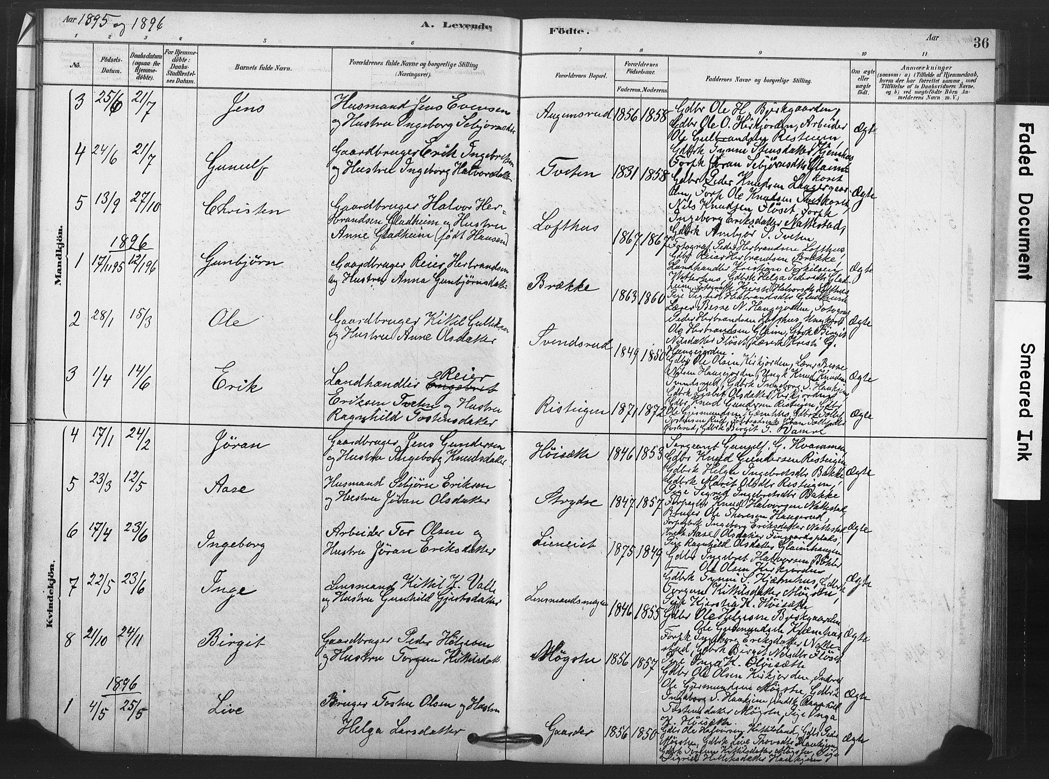 Rollag kirkebøker, AV/SAKO-A-240/F/Fb/L0001: Parish register (official) no. II 1, 1878-1899, p. 36