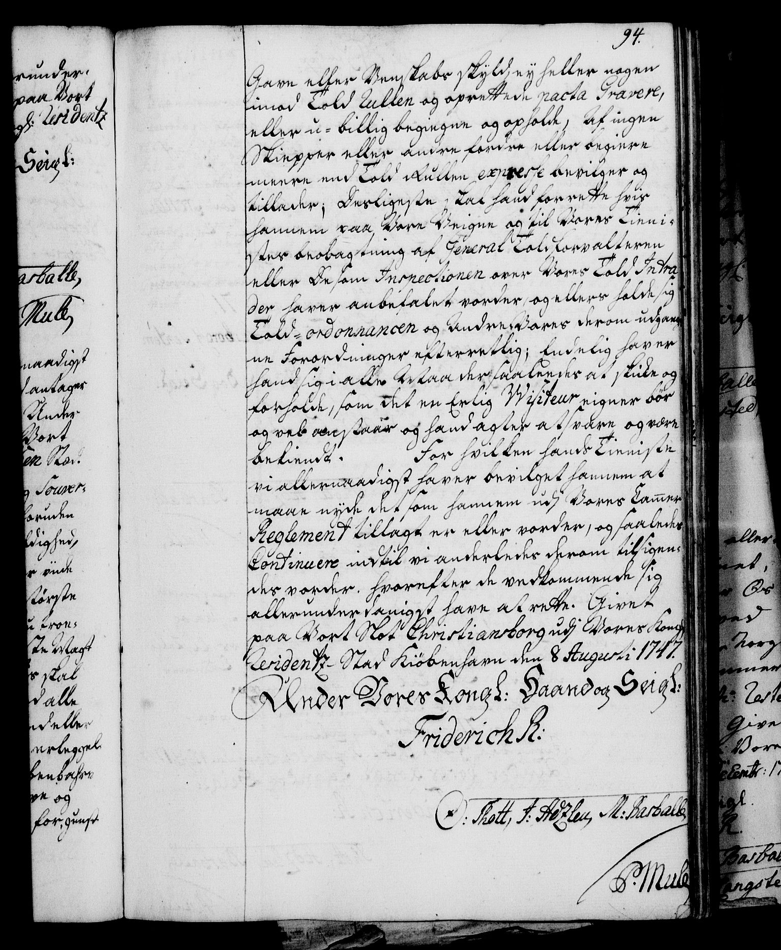 Rentekammeret, Kammerkanselliet, RA/EA-3111/G/Gg/Gge/L0003: Norsk bestallingsprotokoll med register (merket RK 53.27), 1745-1761, p. 94