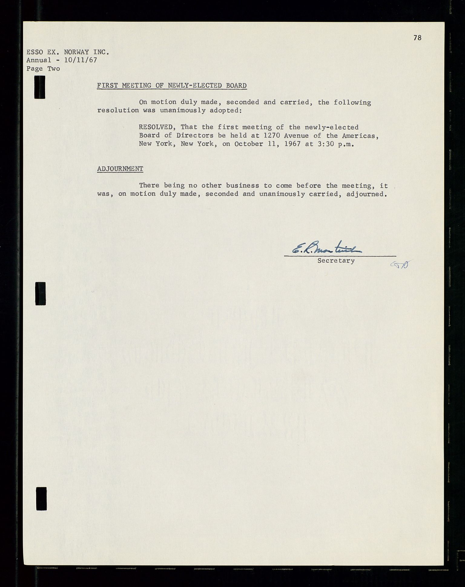 Pa 1512 - Esso Exploration and Production Norway Inc., AV/SAST-A-101917/A/Aa/L0001/0001: Styredokumenter / Corporate records, By-Laws, Board meeting minutes, Incorporations, 1965-1975, p. 78