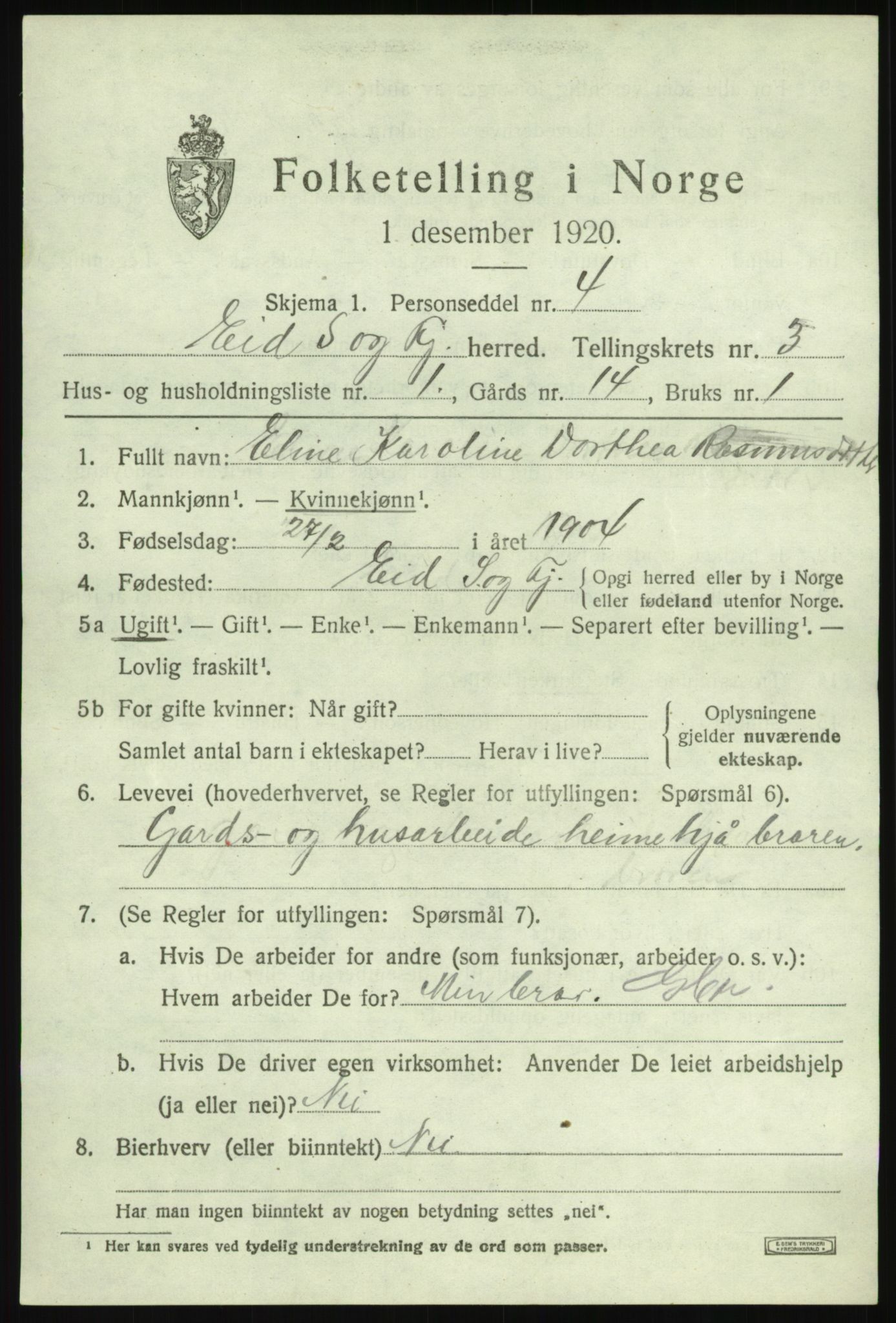 SAB, 1920 census for Eid, 1920, p. 2004