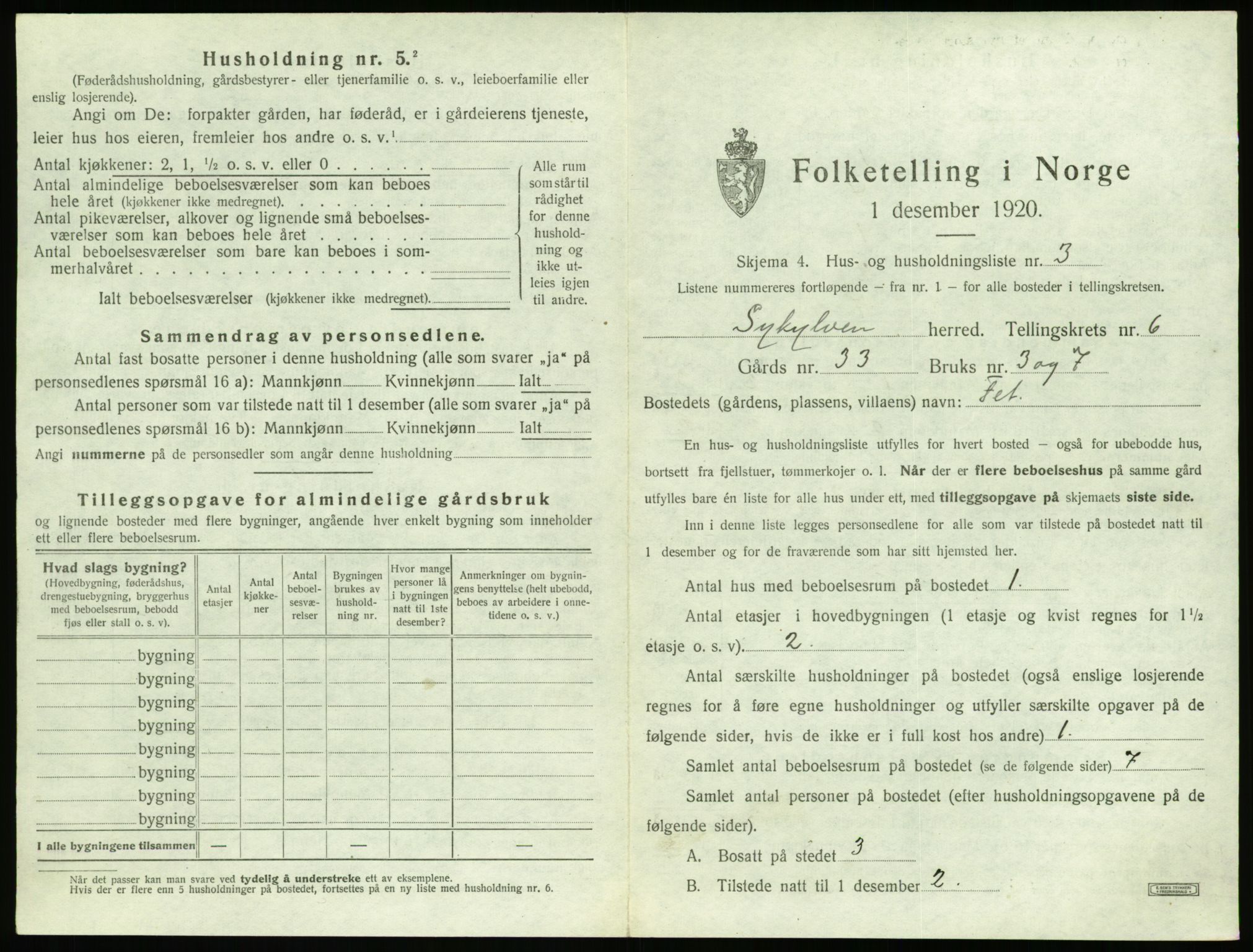 SAT, 1920 census for Sykkylven, 1920, p. 503