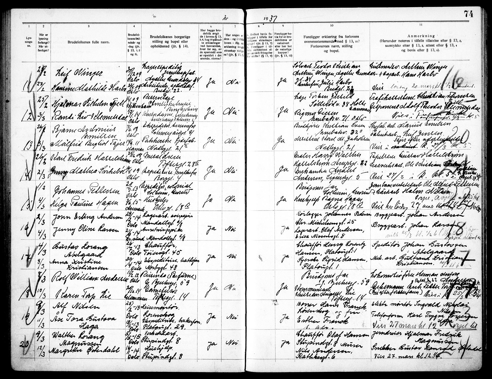 Grønland prestekontor Kirkebøker, SAO/A-10848/H/Ha/L0003: Banns register no. 3, 1929-1939, p. 74