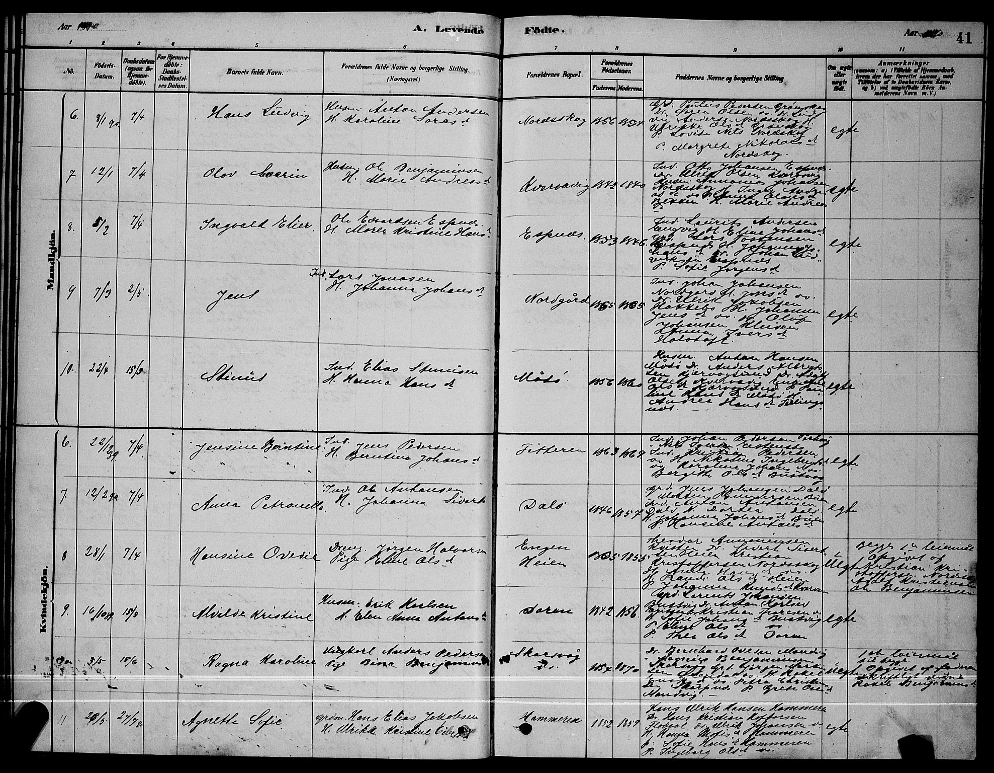 Ministerialprotokoller, klokkerbøker og fødselsregistre - Sør-Trøndelag, SAT/A-1456/641/L0597: Parish register (copy) no. 641C01, 1878-1893, p. 41