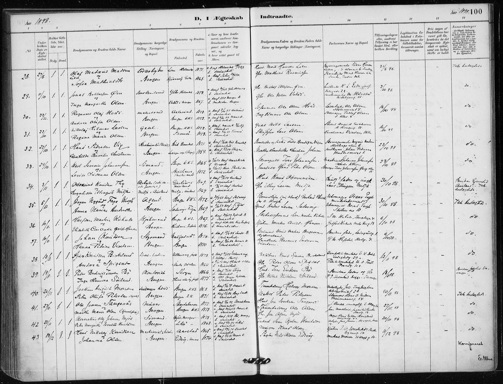 Mariakirken Sokneprestembete, SAB/A-76901/H/Haa/L0013: Parish register (official) no. C 1, 1889-1900, p. 100