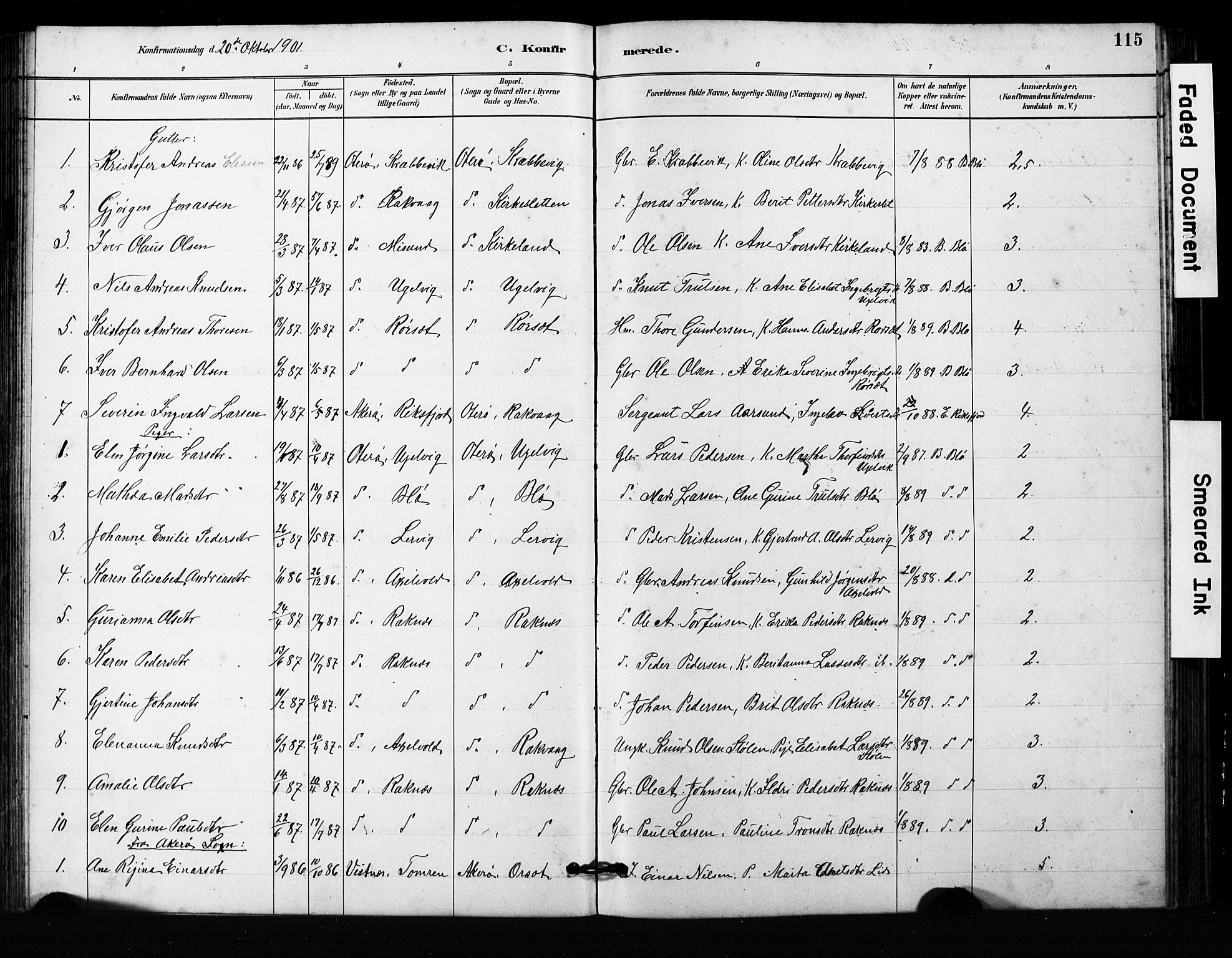 Ministerialprotokoller, klokkerbøker og fødselsregistre - Møre og Romsdal, SAT/A-1454/563/L0737: Parish register (copy) no. 563C01, 1878-1916, p. 115