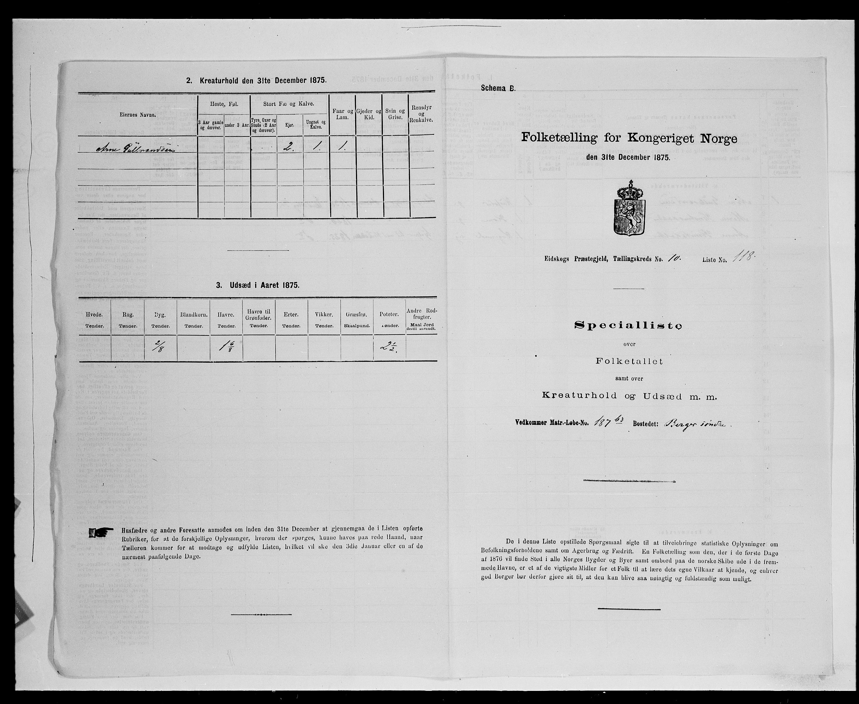 SAH, 1875 census for 0420P Eidskog, 1875, p. 1961