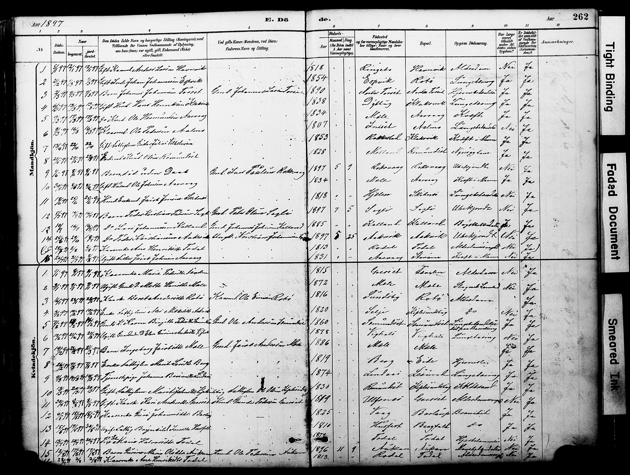 Ministerialprotokoller, klokkerbøker og fødselsregistre - Møre og Romsdal, AV/SAT-A-1454/578/L0907: Parish register (official) no. 578A06, 1887-1904, p. 262