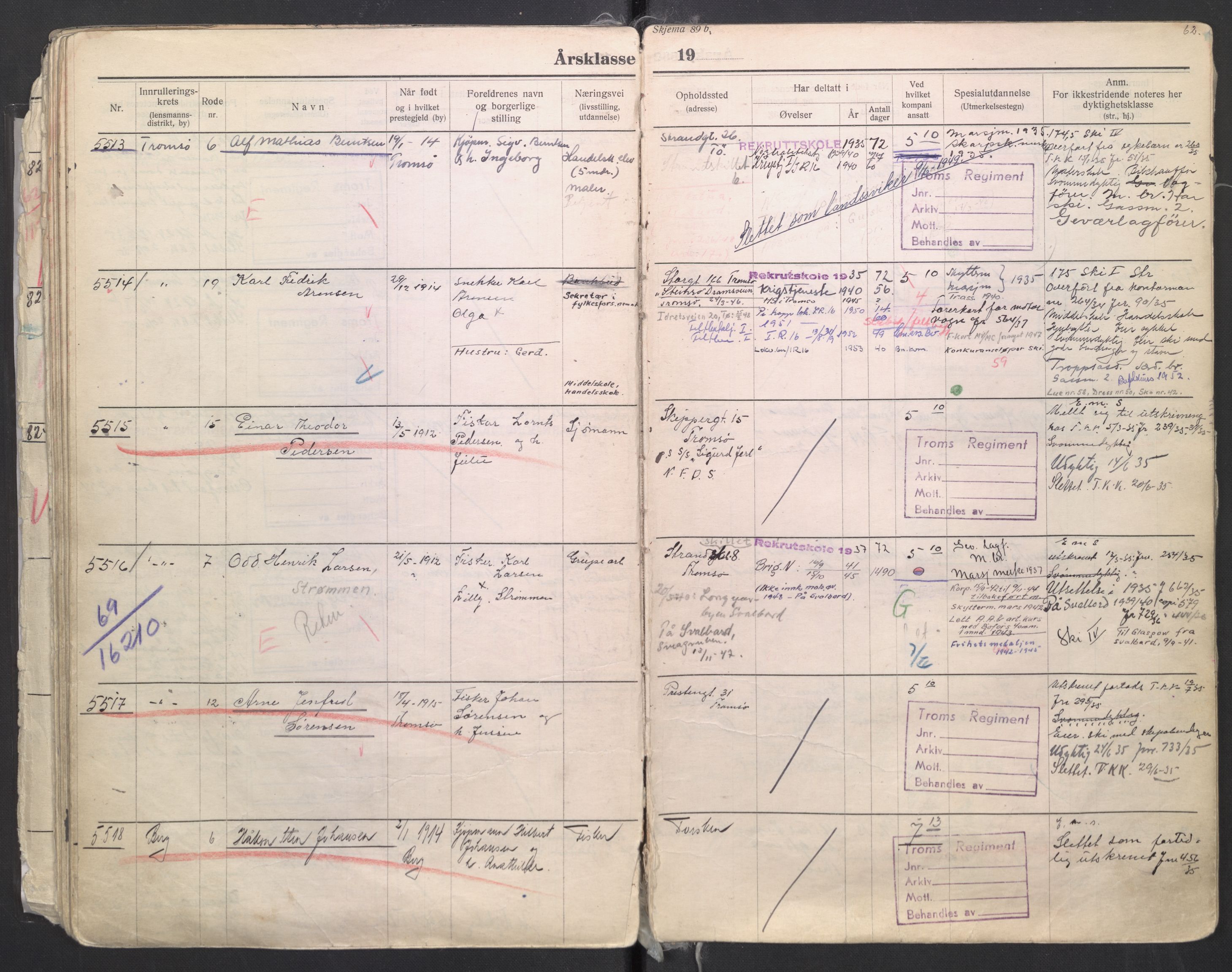 Forsvaret, Troms infanteriregiment nr. 16, AV/RA-RAFA-3146/P/Pa/L0006/0008: Ruller / Rulle for regimentets menige mannskaper, årsklasse 1935, 1935, p. 62