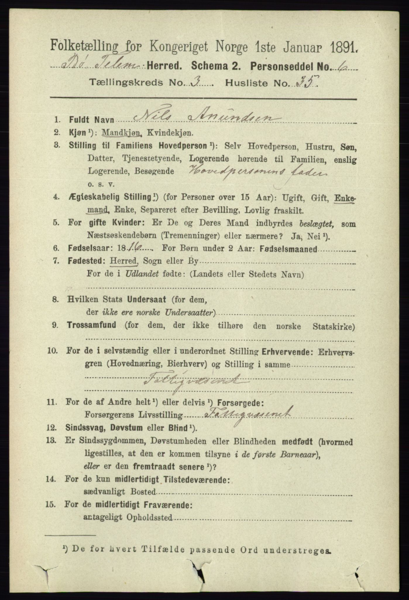 RA, 1891 census for 0821 Bø, 1891, p. 1197