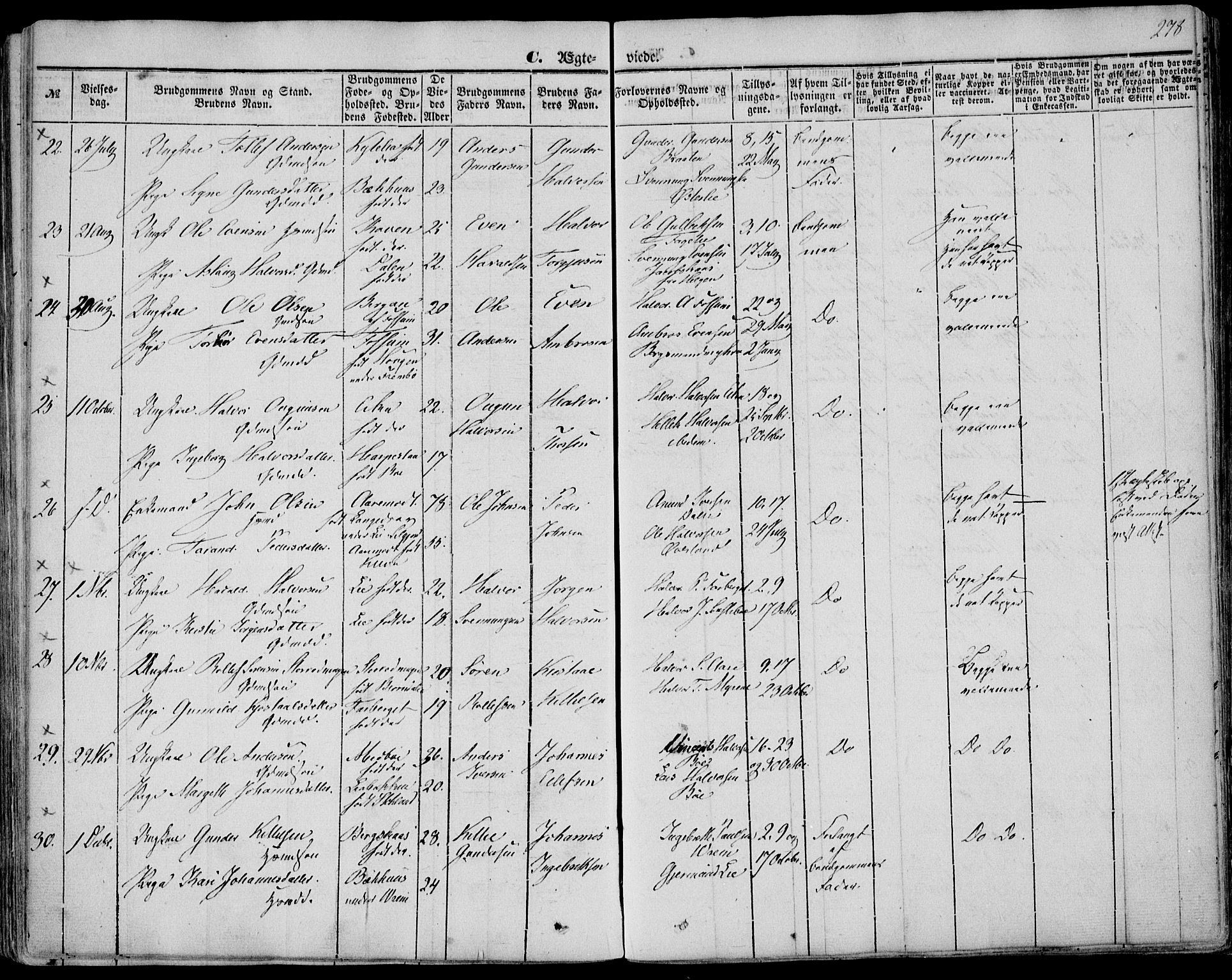 Bø kirkebøker, SAKO/A-257/F/Fa/L0008: Parish register (official) no. 8, 1849-1861, p. 278