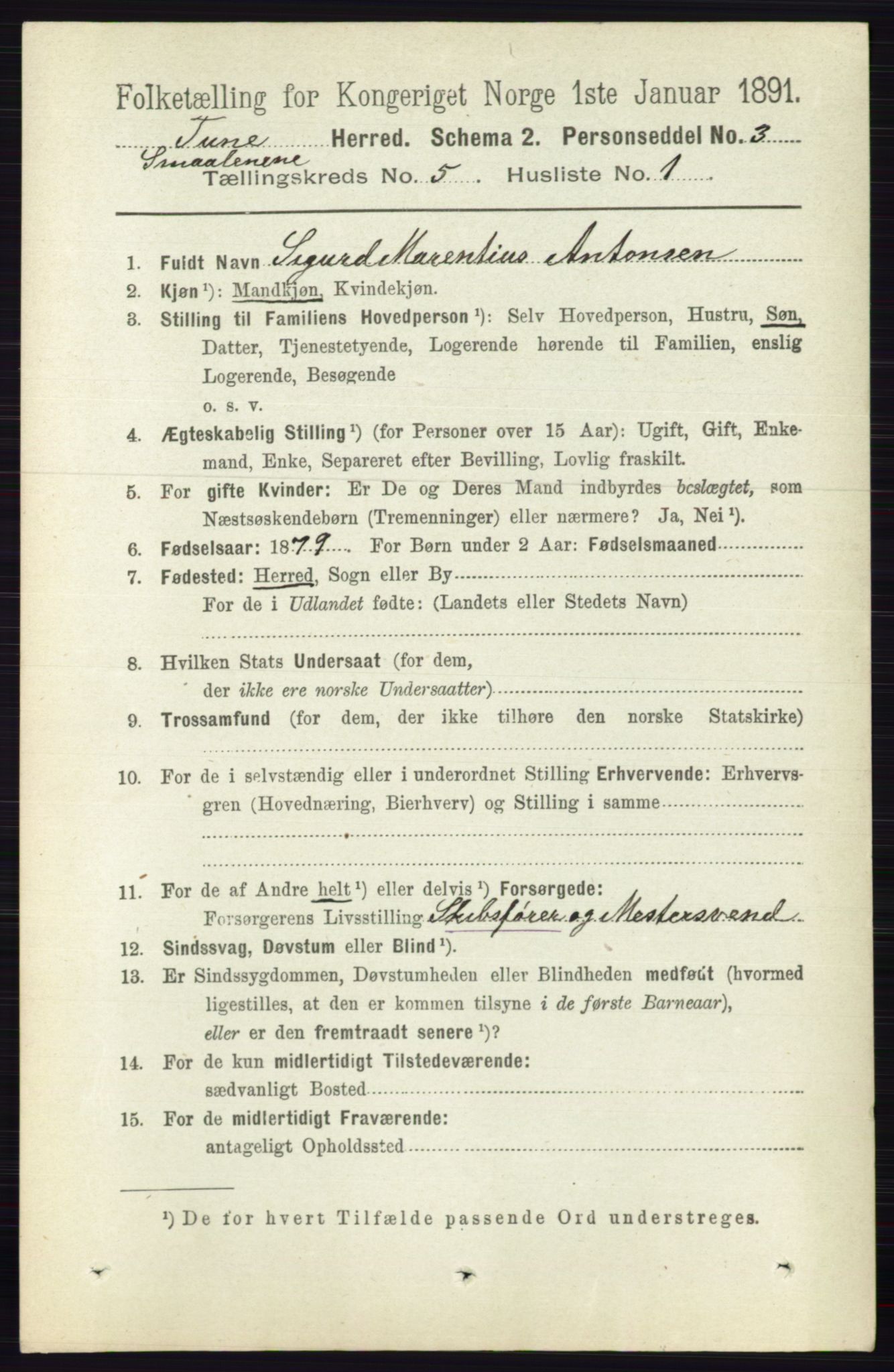 RA, 1891 census for 0130 Tune, 1891, p. 3274