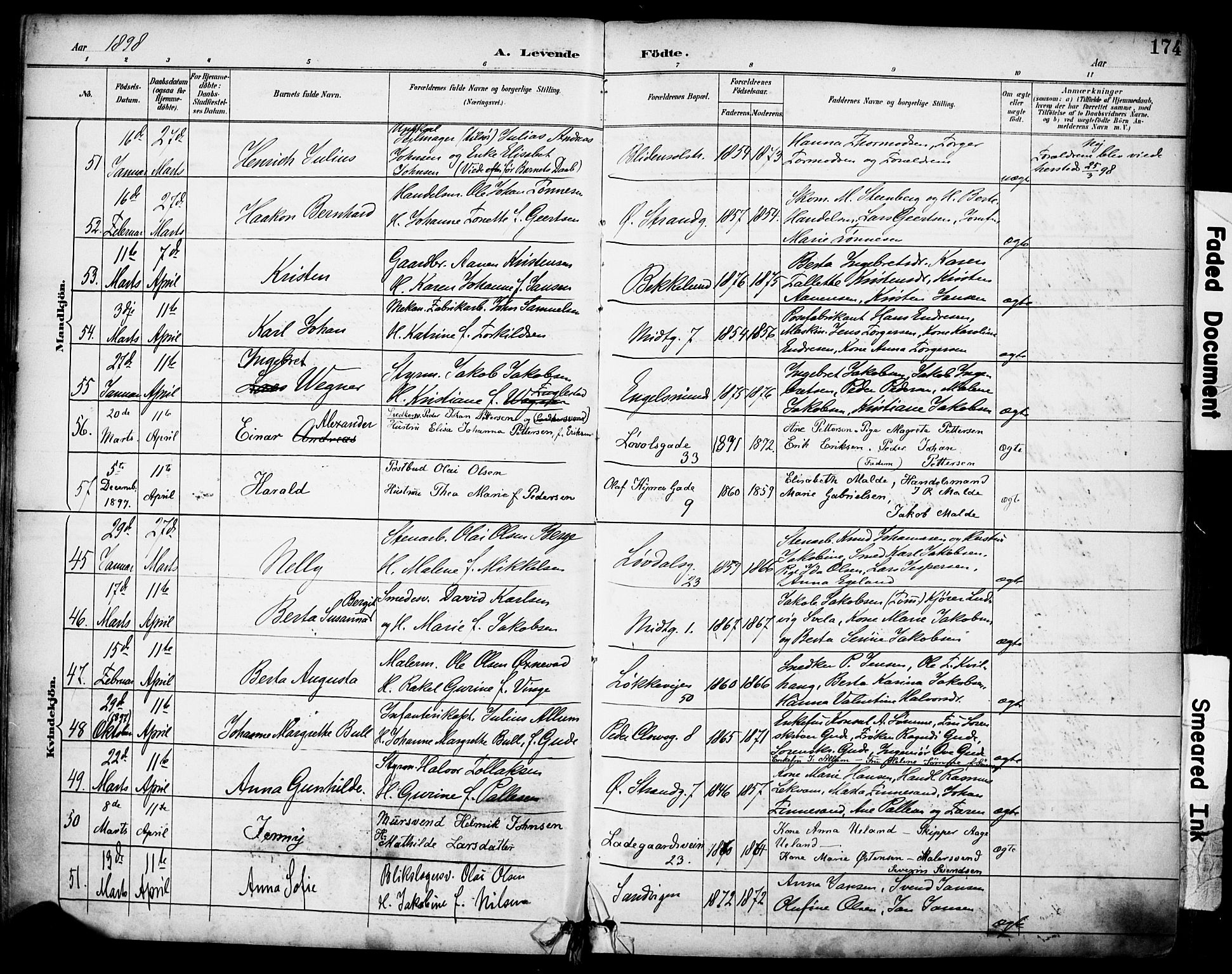 Domkirken sokneprestkontor, SAST/A-101812/001/30/30BA/L0030: Parish register (official) no. A 29, 1889-1902, p. 174