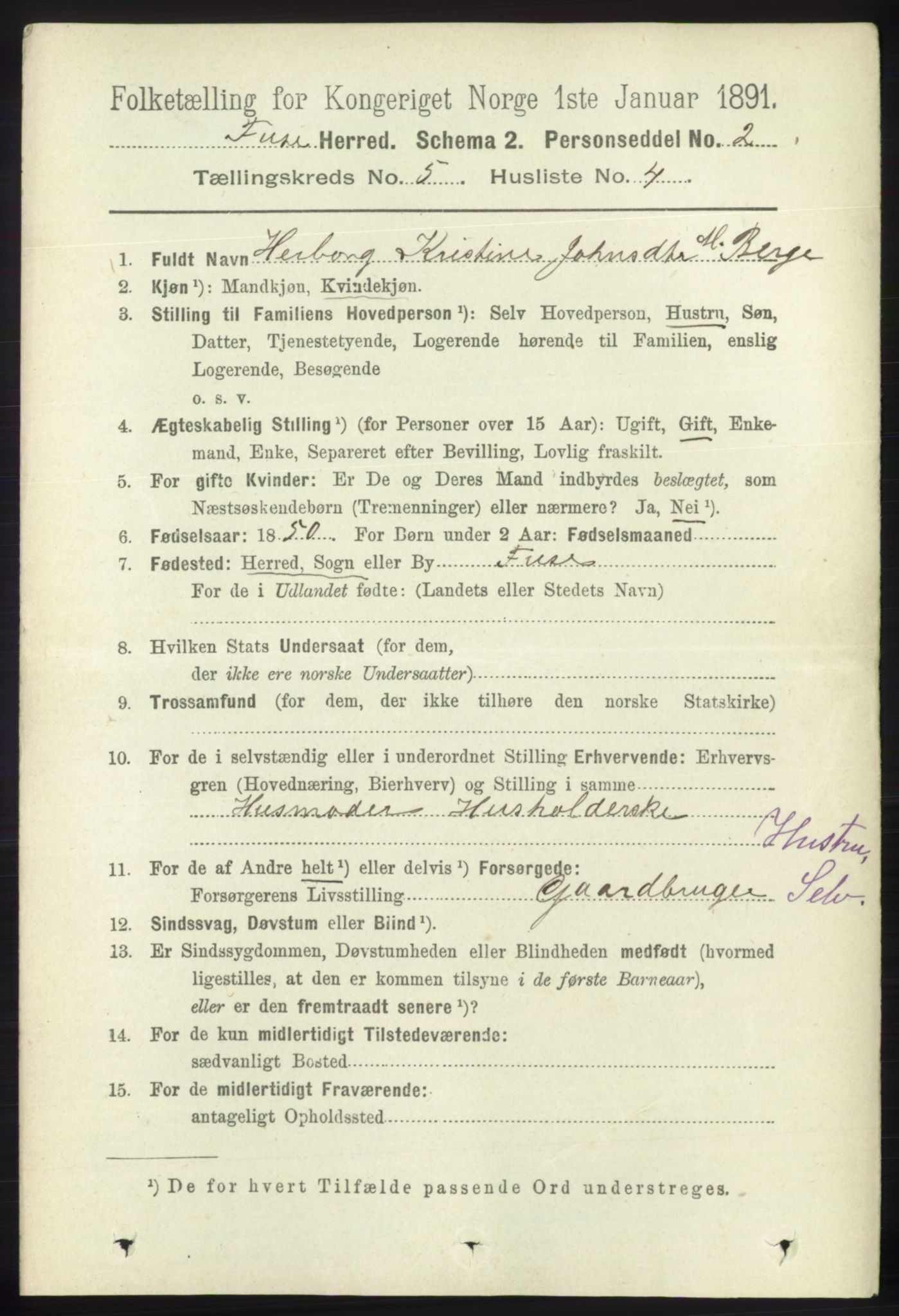 RA, 1891 census for 1241 Fusa, 1891, p. 908