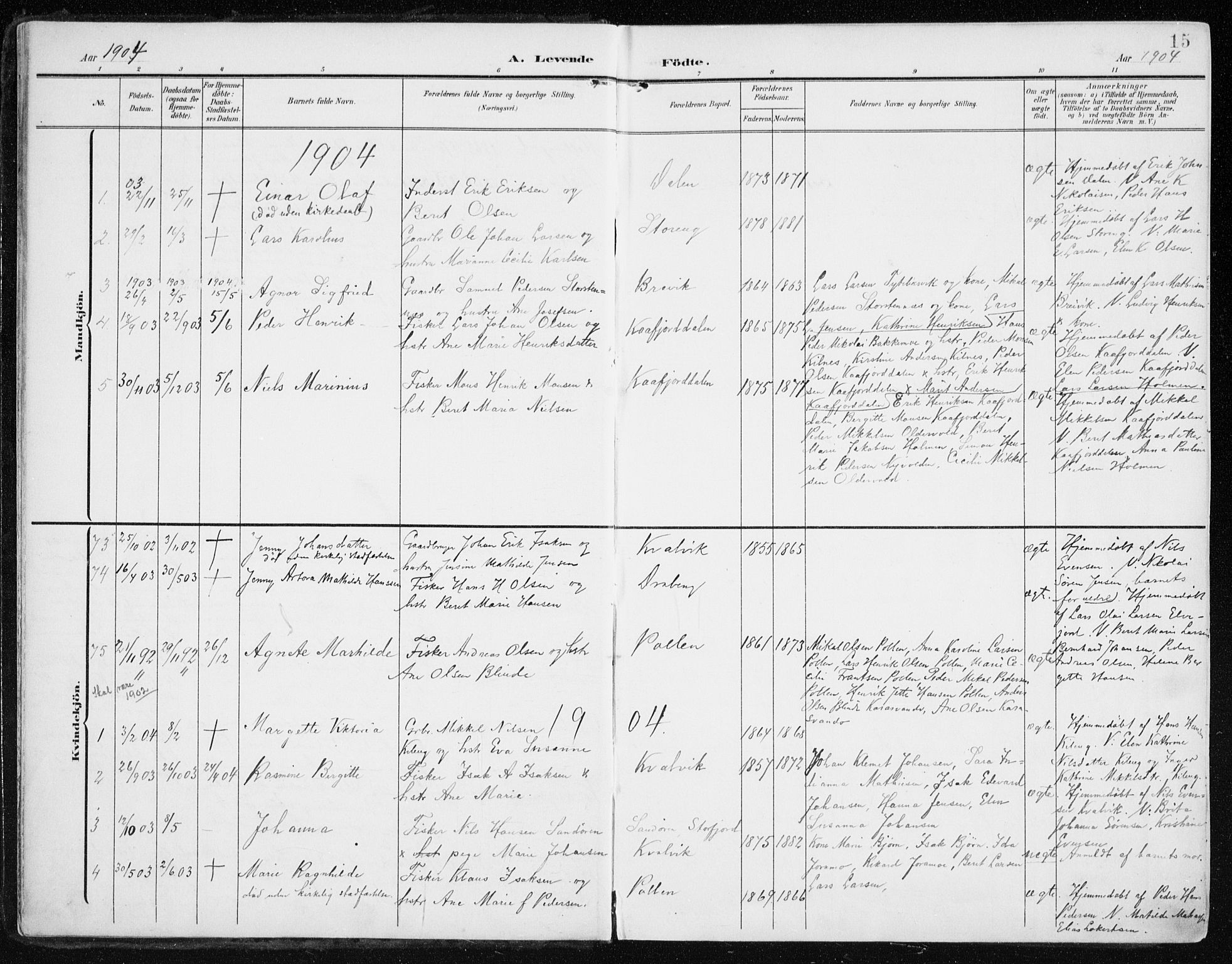 Lyngen sokneprestembete, AV/SATØ-S-1289/H/He/Hea/L0011kirke: Parish register (official) no. 11, 1903-1913, p. 15