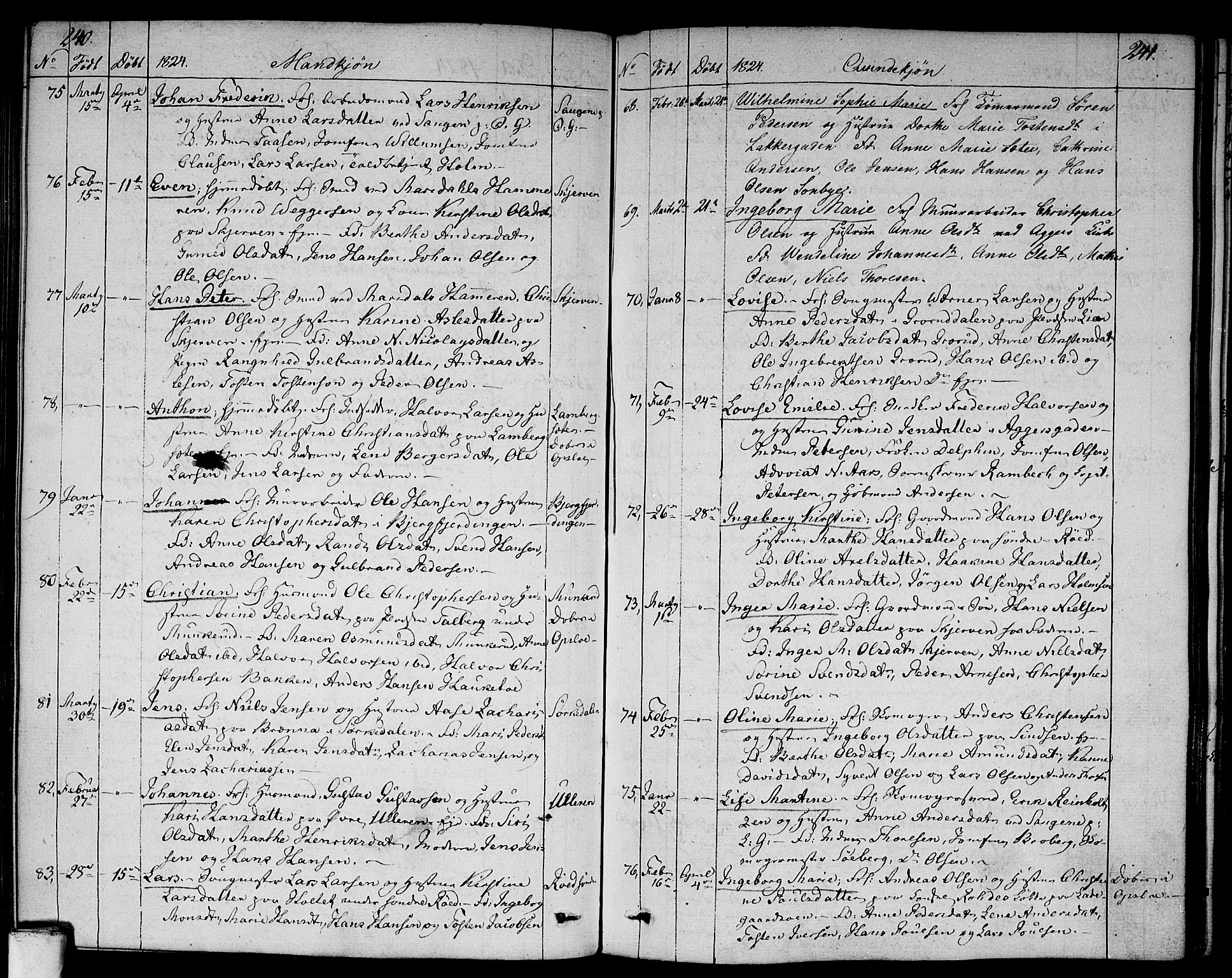 Aker prestekontor kirkebøker, SAO/A-10861/F/L0012: Parish register (official) no. 12, 1819-1828, p. 240-241
