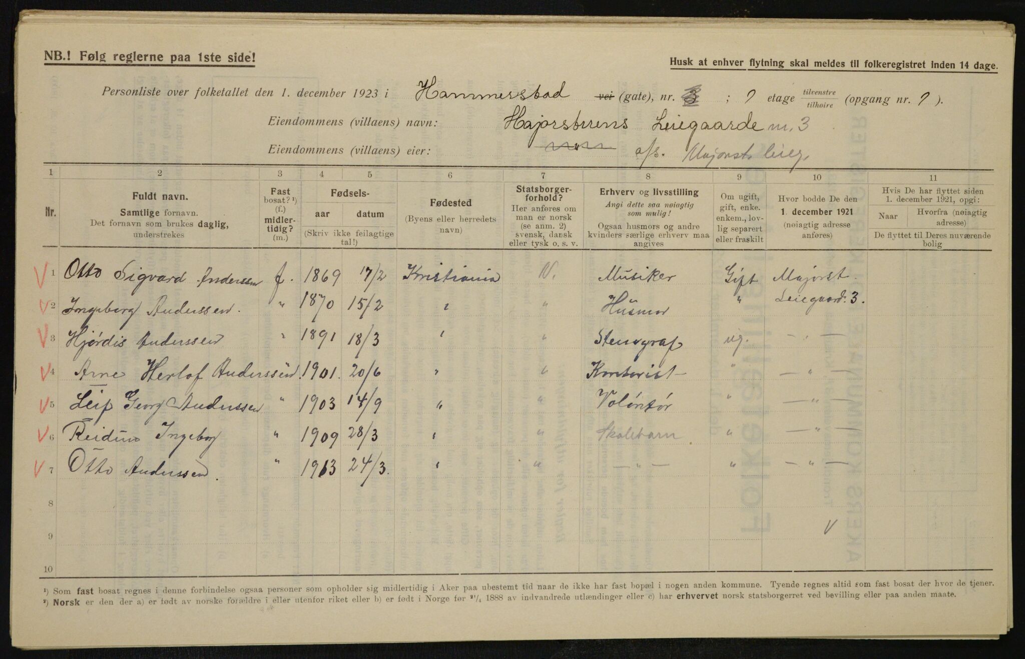 , Municipal Census 1923 for Aker, 1923, p. 11017