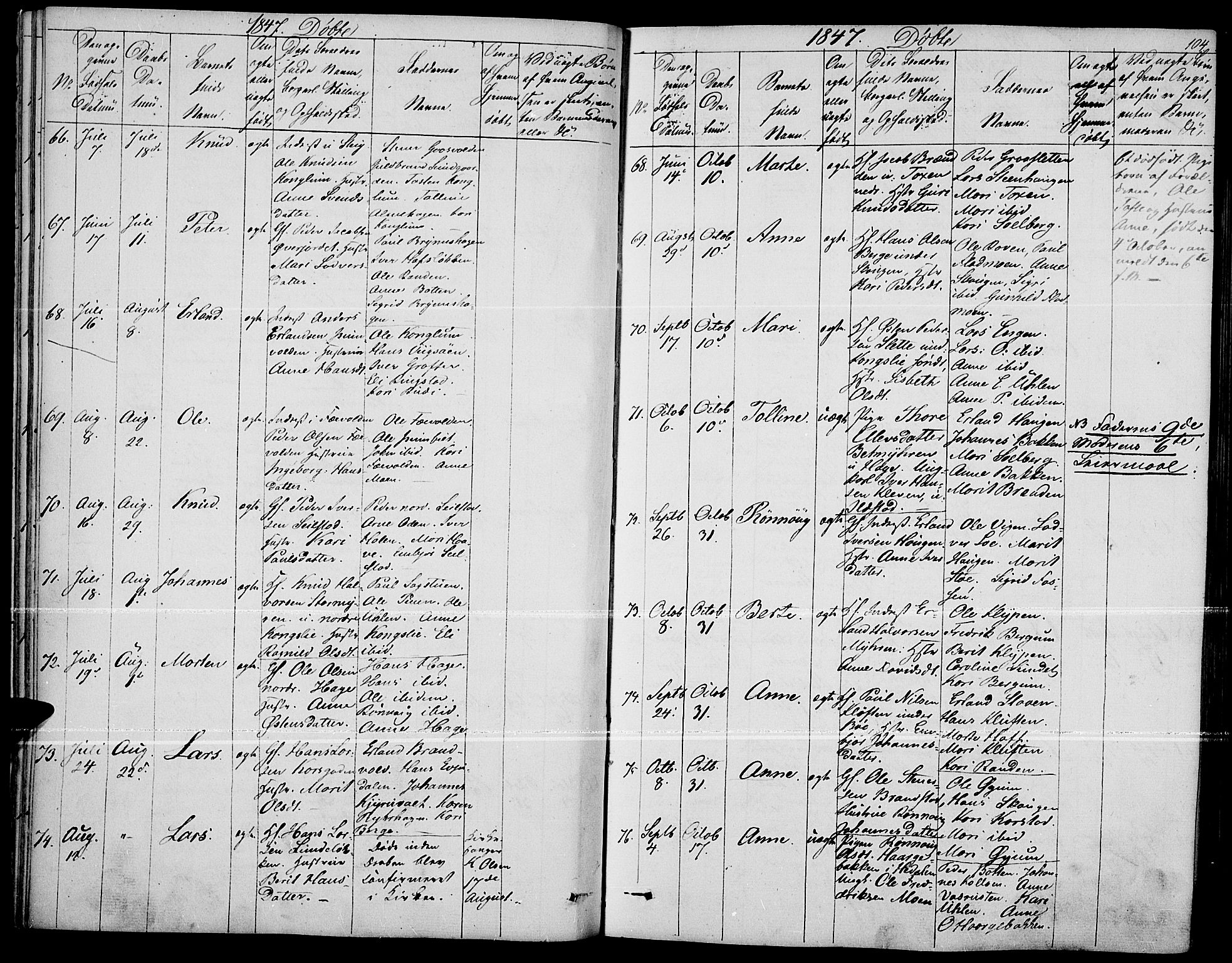 Fron prestekontor, AV/SAH-PREST-078/H/Ha/Haa/L0004: Parish register (official) no. 4, 1839-1848, p. 104