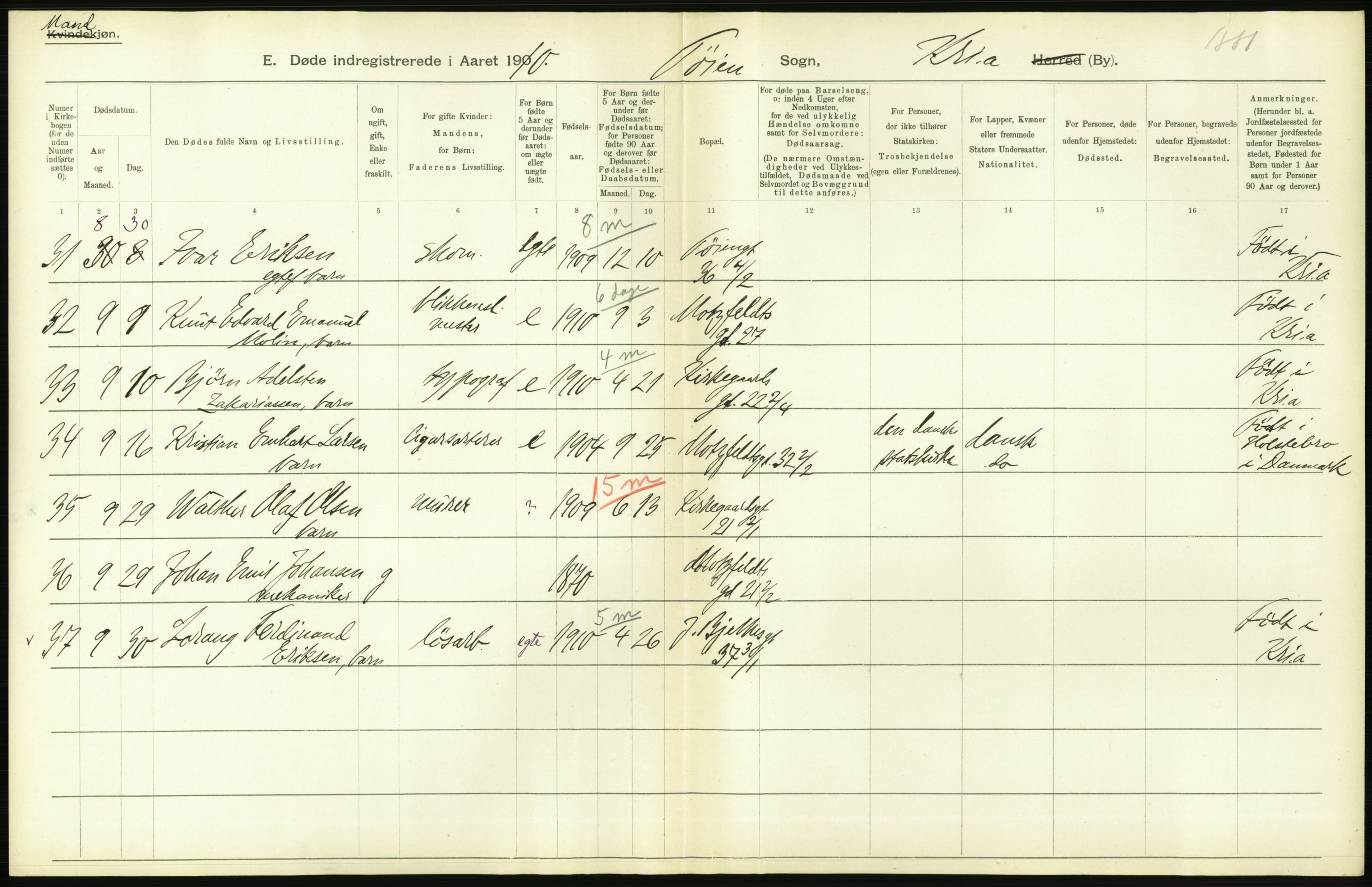 Statistisk sentralbyrå, Sosiodemografiske emner, Befolkning, AV/RA-S-2228/D/Df/Dfa/Dfah/L0008: Kristiania: Døde, 1910, p. 692