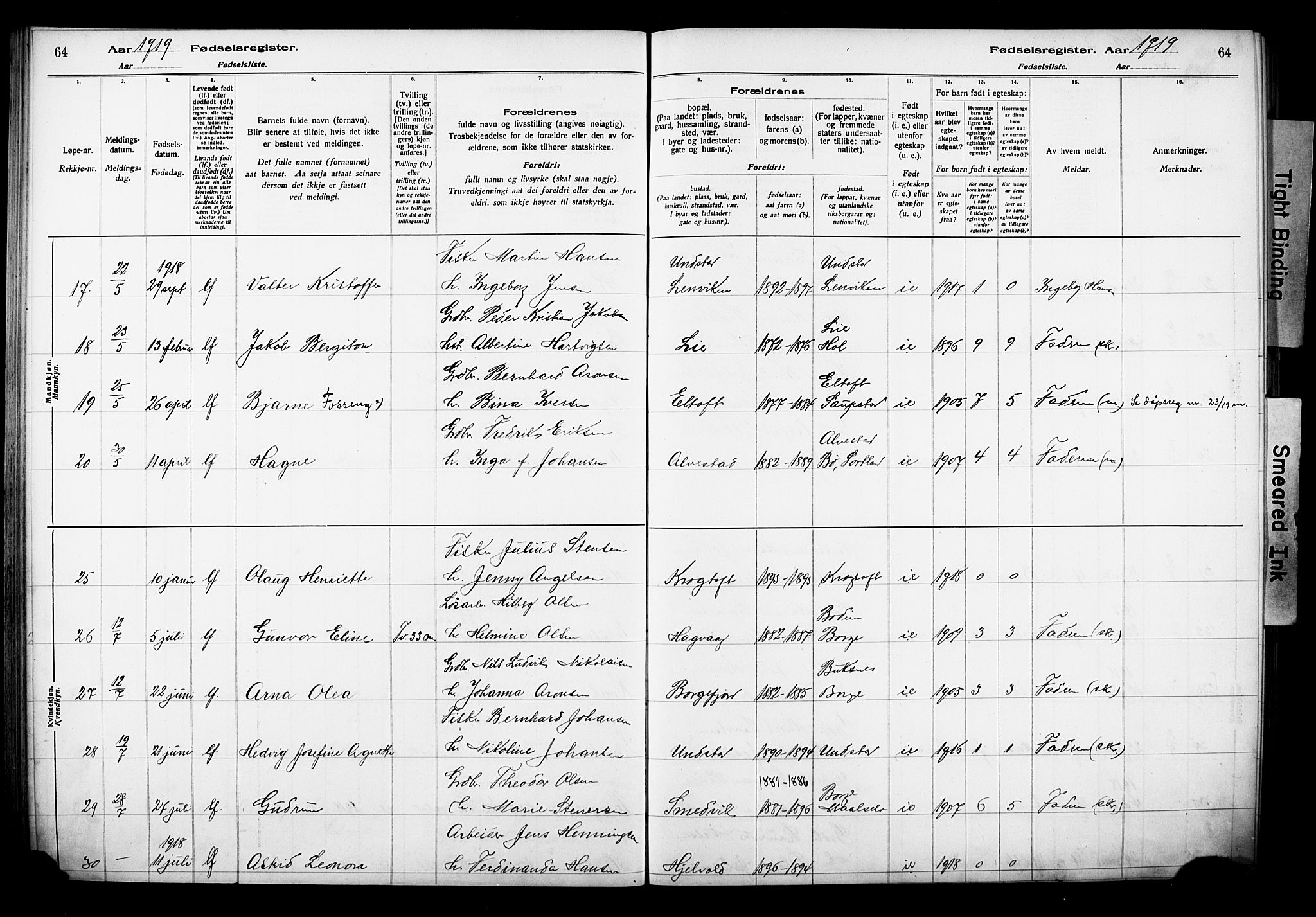 Ministerialprotokoller, klokkerbøker og fødselsregistre - Nordland, SAT/A-1459/880/L1145: Birth register no. 880.II.4.1, 1916-1929, p. 64