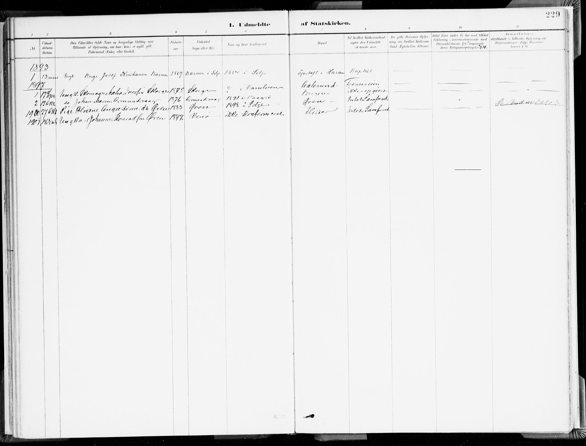 Selje sokneprestembete, SAB/A-99938/H/Ha/Haa/Haab: Parish register (official) no. B 2, 1891-1907, p. 229