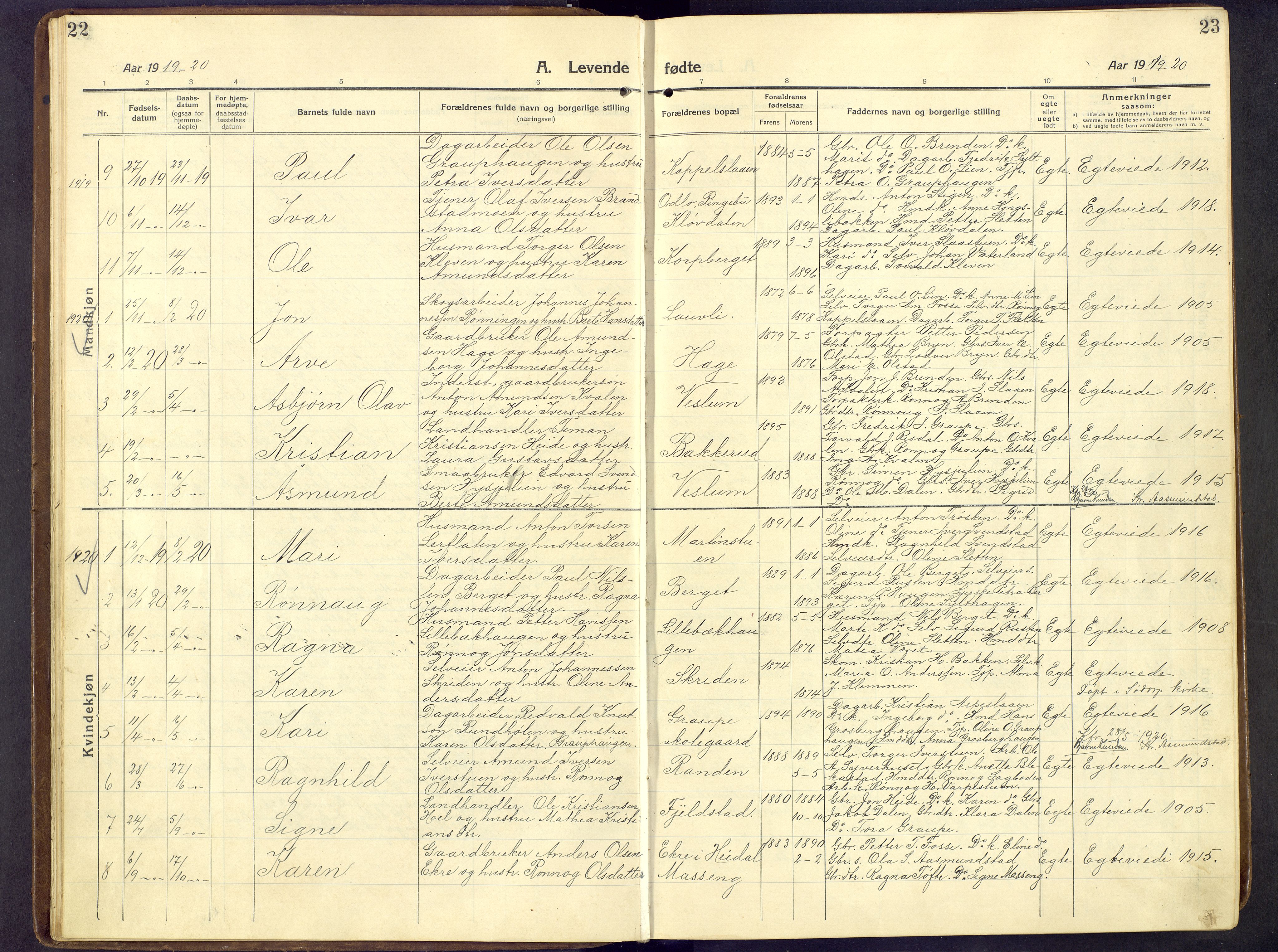 Nord-Fron prestekontor, SAH/PREST-080/H/Ha/Hab/L0009: Parish register (copy) no. 9, 1915-1958, p. 22-23