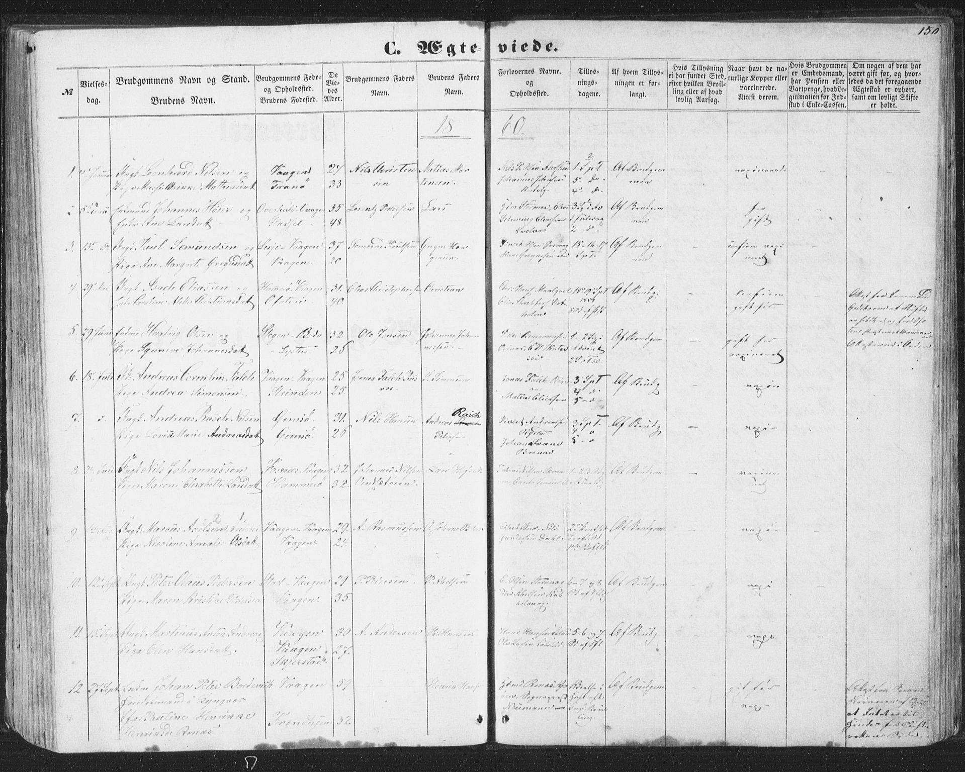 Ministerialprotokoller, klokkerbøker og fødselsregistre - Nordland, SAT/A-1459/874/L1073: Parish register (copy) no. 874C02, 1860-1870, p. 150