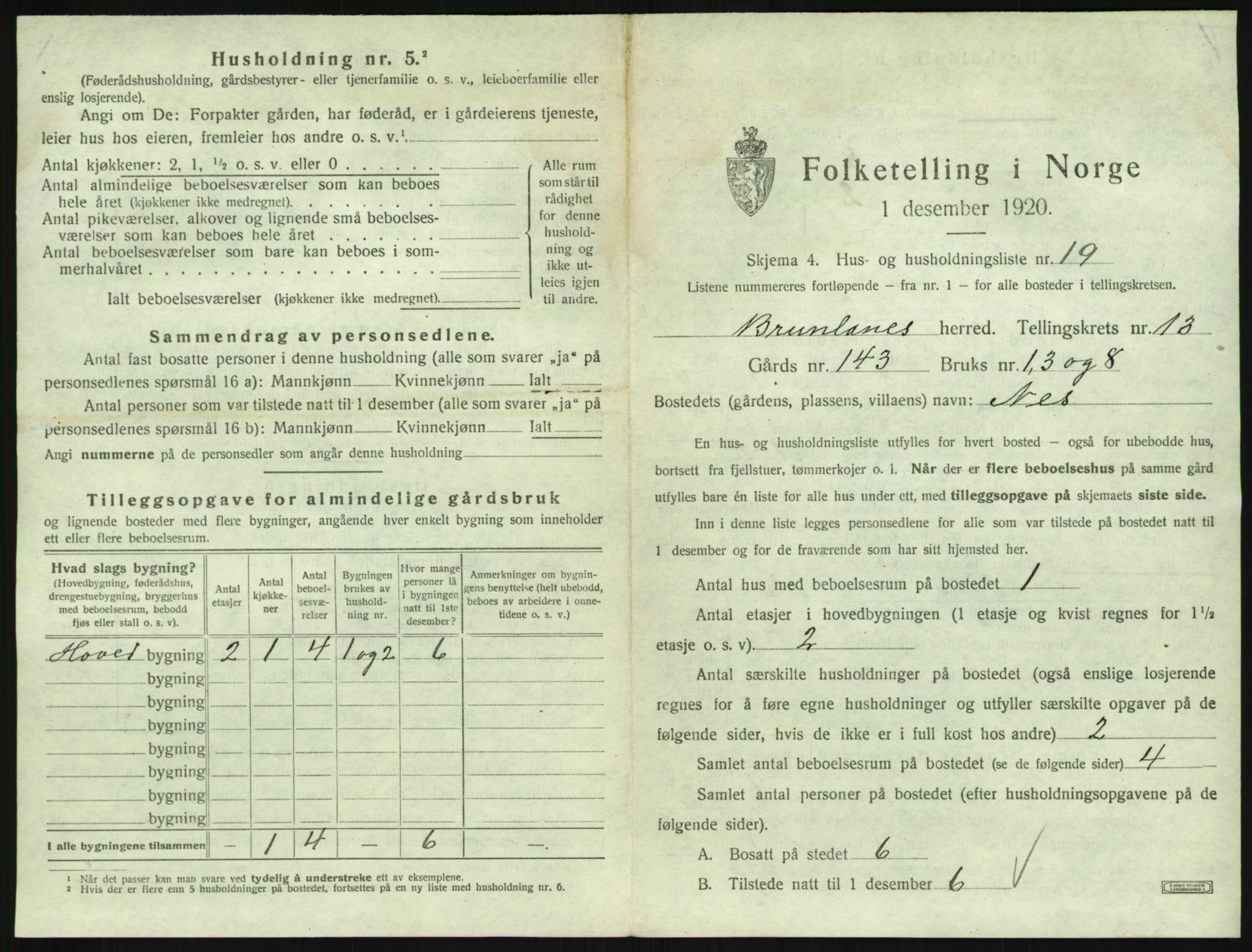 SAKO, 1920 census for Brunlanes, 1920, p. 1785