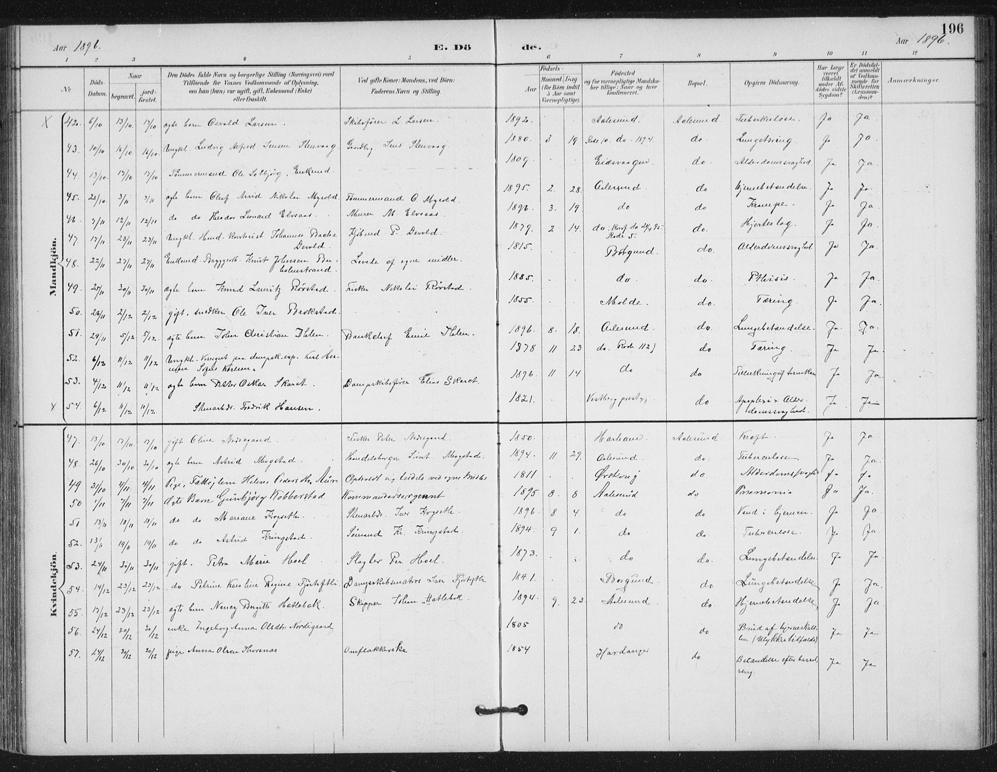 Ministerialprotokoller, klokkerbøker og fødselsregistre - Møre og Romsdal, AV/SAT-A-1454/529/L0457: Parish register (official) no. 529A07, 1894-1903, p. 196