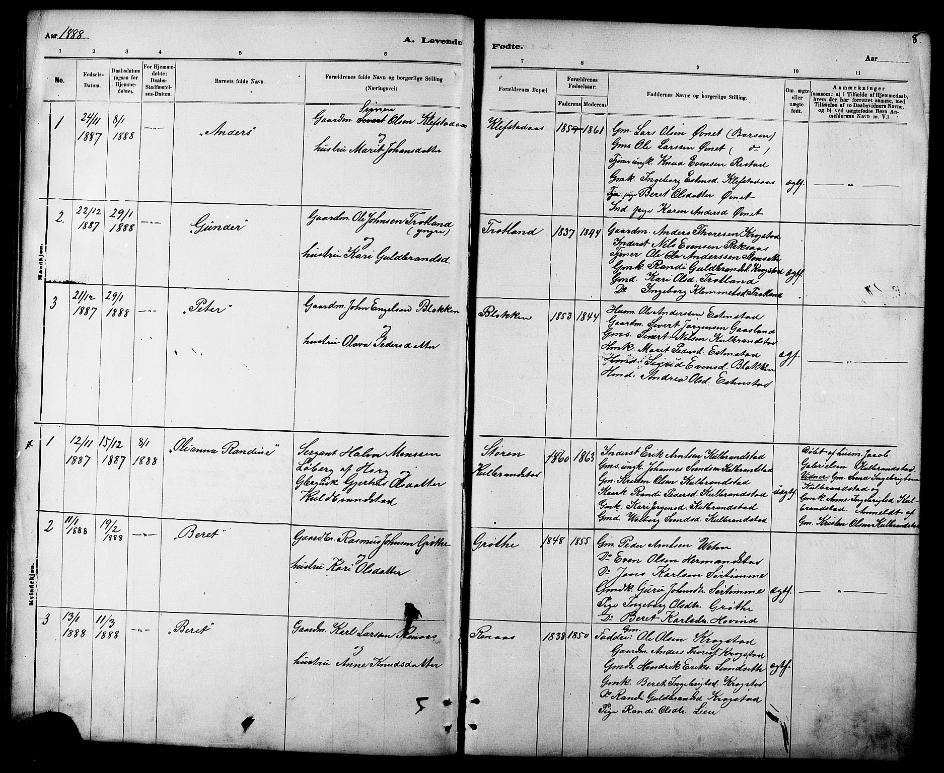 Ministerialprotokoller, klokkerbøker og fødselsregistre - Sør-Trøndelag, SAT/A-1456/694/L1132: Parish register (copy) no. 694C04, 1887-1914, p. 8