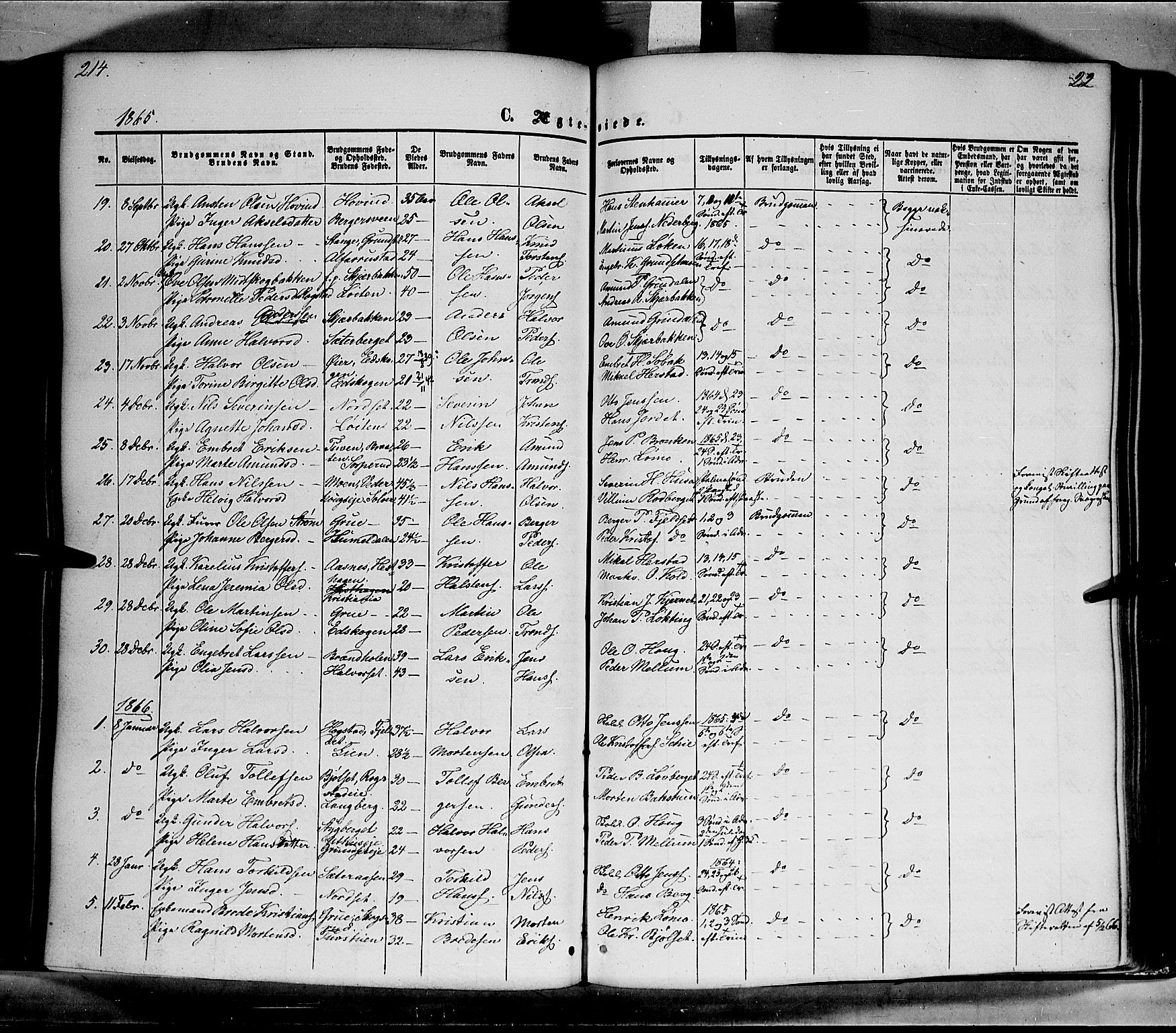 Elverum prestekontor, SAH/PREST-044/H/Ha/Haa/L0010: Parish register (official) no. 10, 1857-1868, p. 214