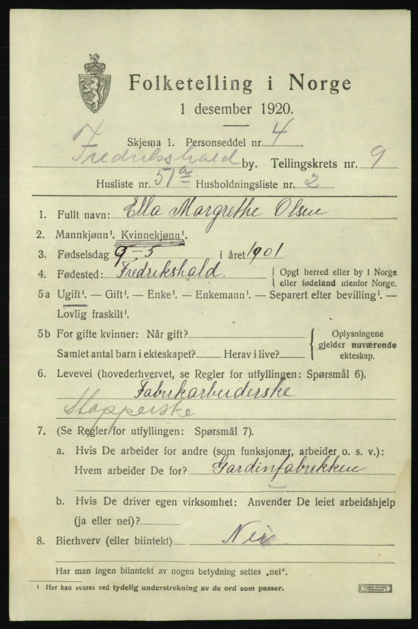 SAO, 1920 census for Fredrikshald, 1920, p. 17131