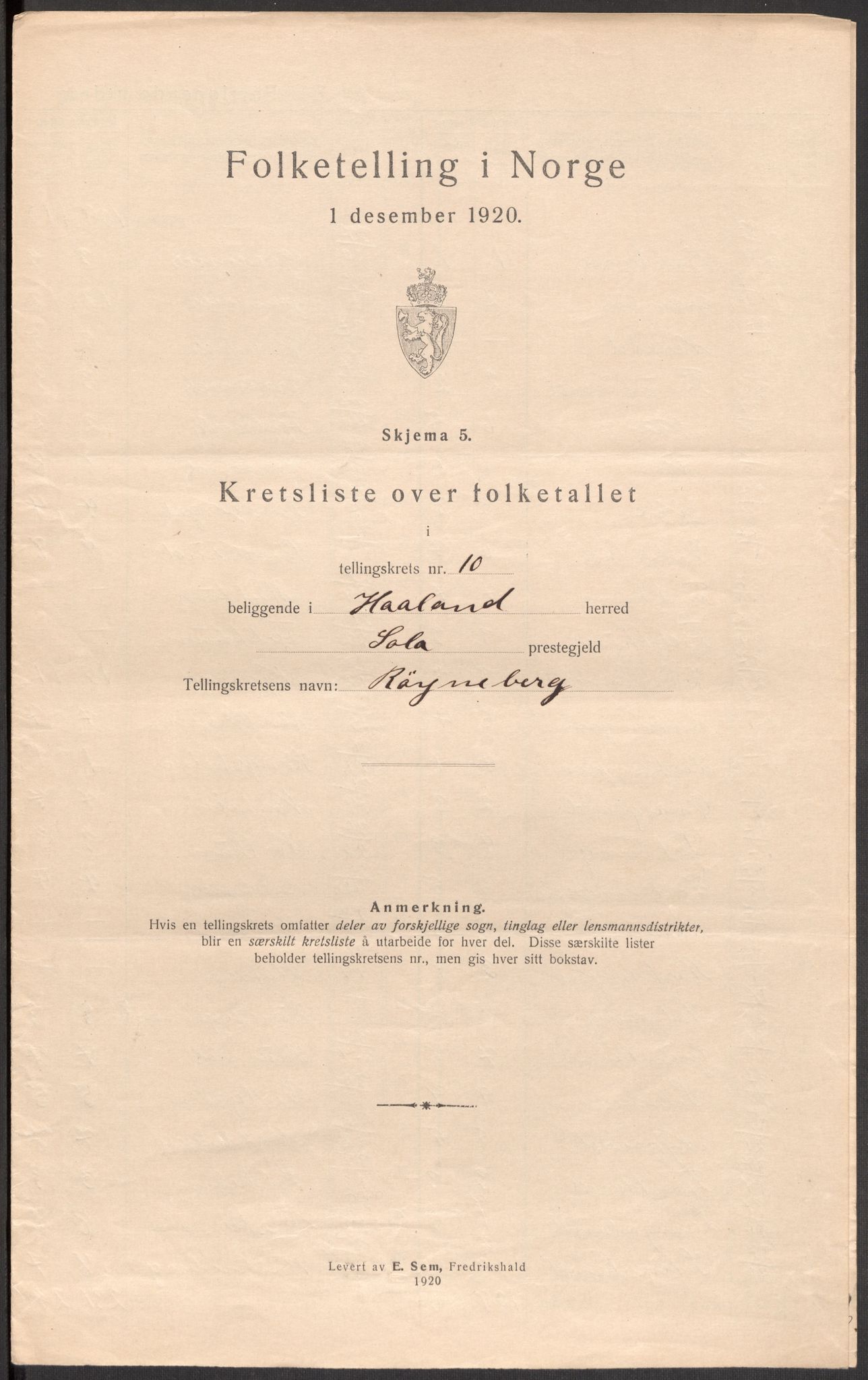 SAST, 1920 census for Håland, 1920, p. 36