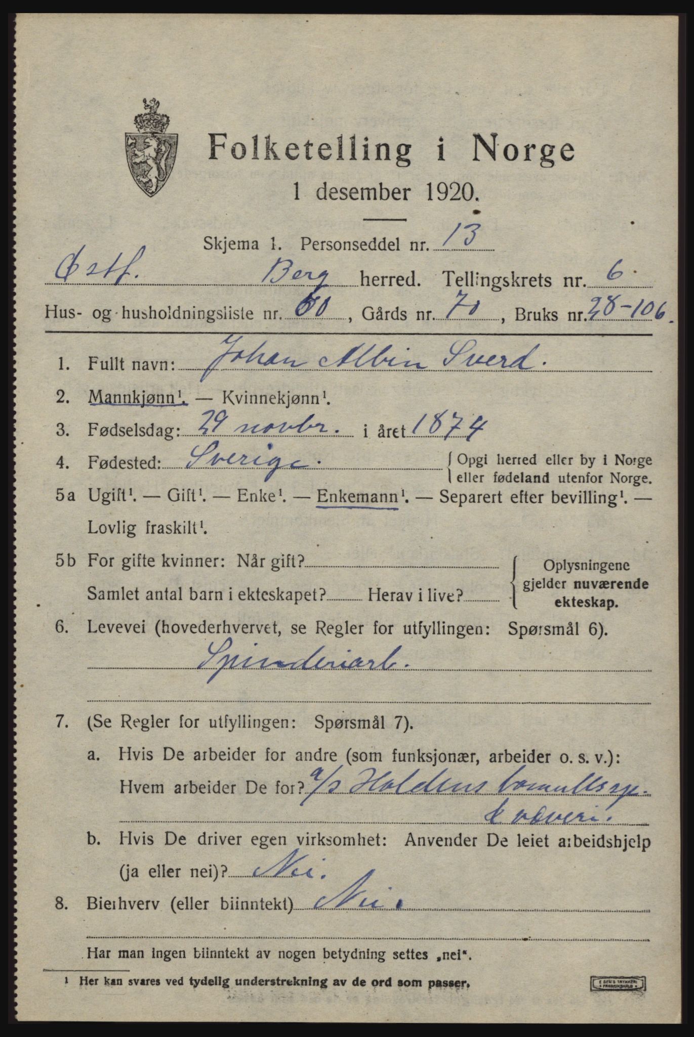 SAO, 1920 census for Berg, 1920, p. 11249