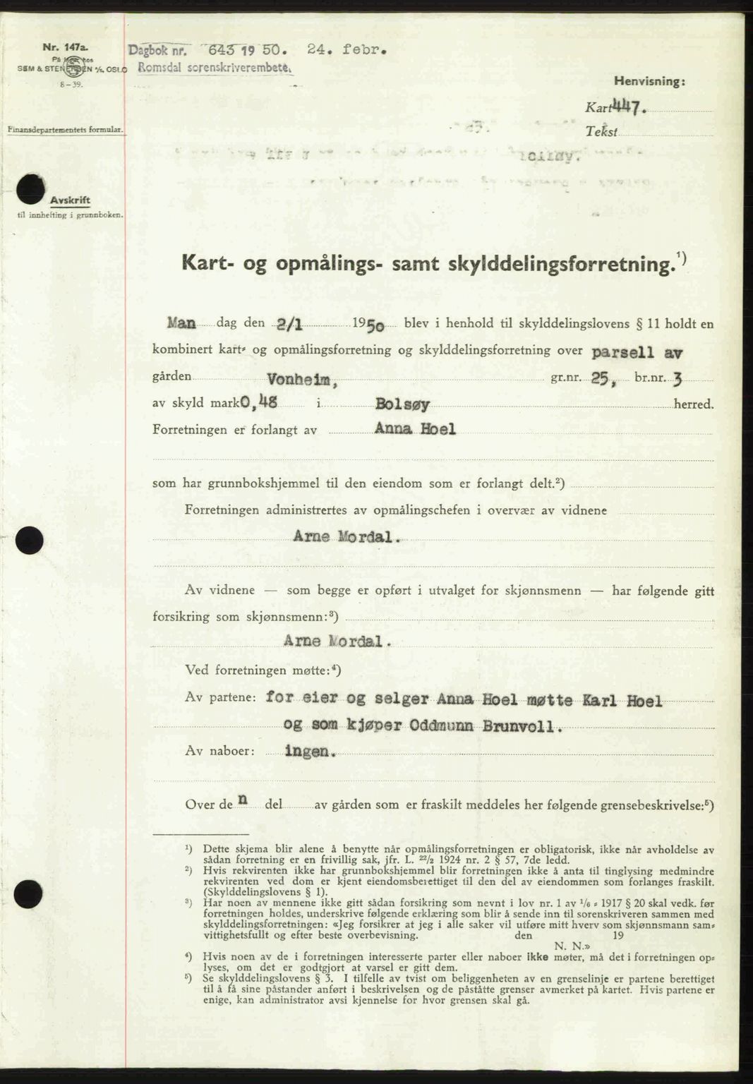 Romsdal sorenskriveri, AV/SAT-A-4149/1/2/2C: Mortgage book no. A32, 1950-1950, Diary no: : 643/1950