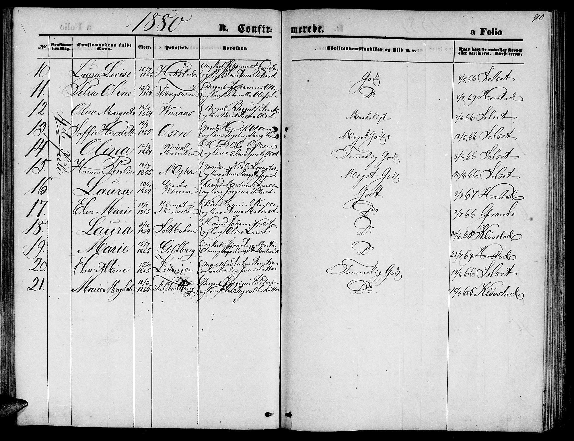 Ministerialprotokoller, klokkerbøker og fødselsregistre - Nord-Trøndelag, SAT/A-1458/722/L0225: Parish register (copy) no. 722C01, 1871-1888, p. 90
