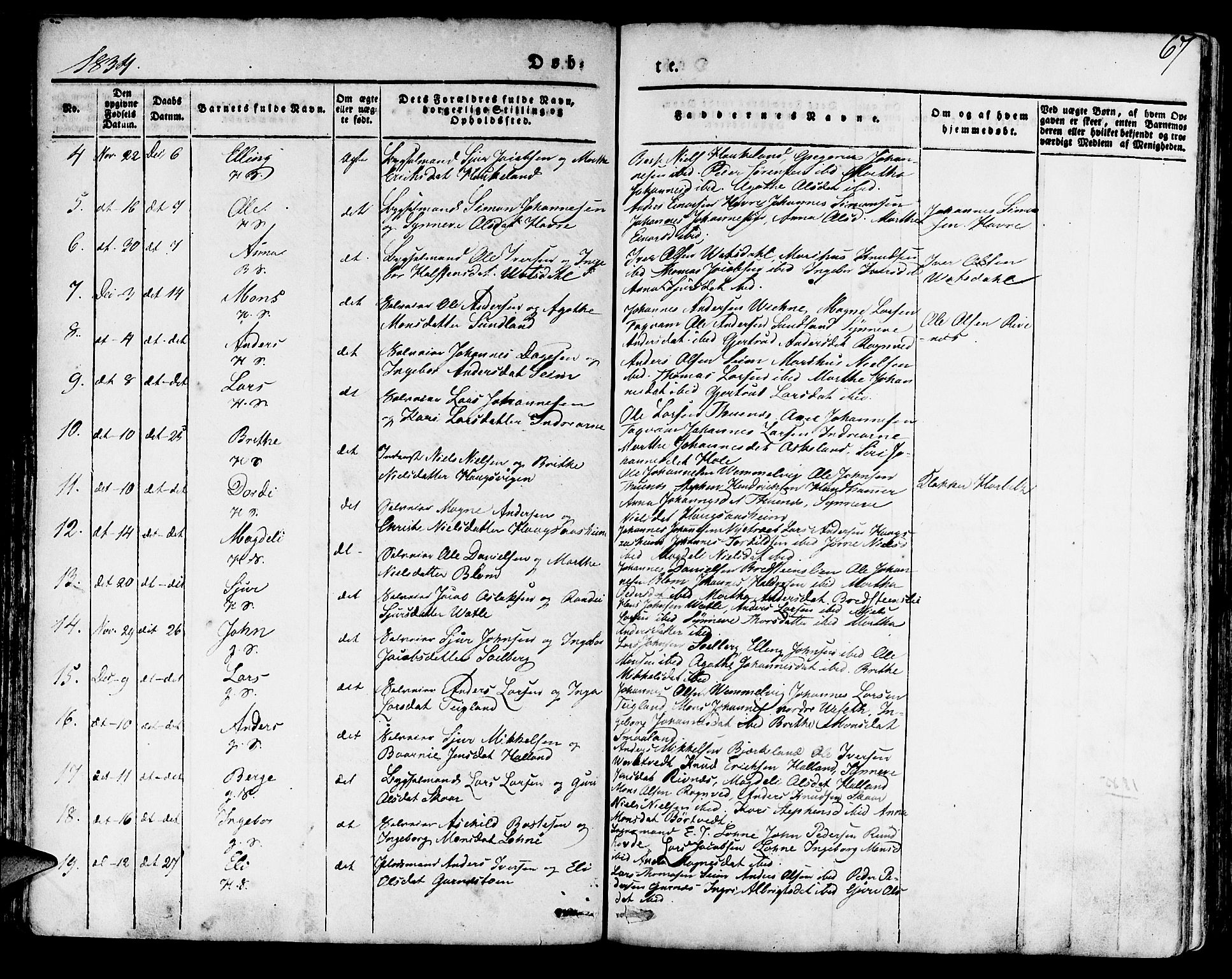 Haus sokneprestembete, AV/SAB-A-75601/H/Haa: Parish register (official) no. A 14, 1827-1838, p. 67