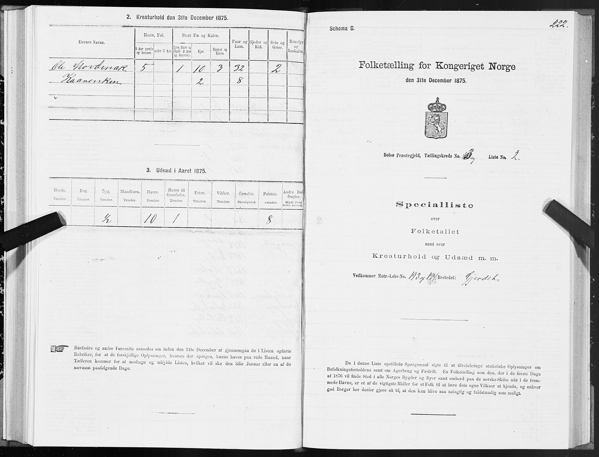 SAT, 1875 census for 1544P Bolsøy, 1875, p. 2222