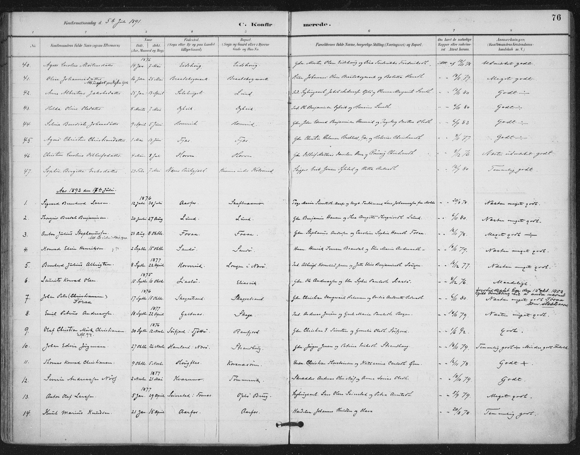 Ministerialprotokoller, klokkerbøker og fødselsregistre - Nord-Trøndelag, SAT/A-1458/780/L0644: Parish register (official) no. 780A08, 1886-1903, p. 76