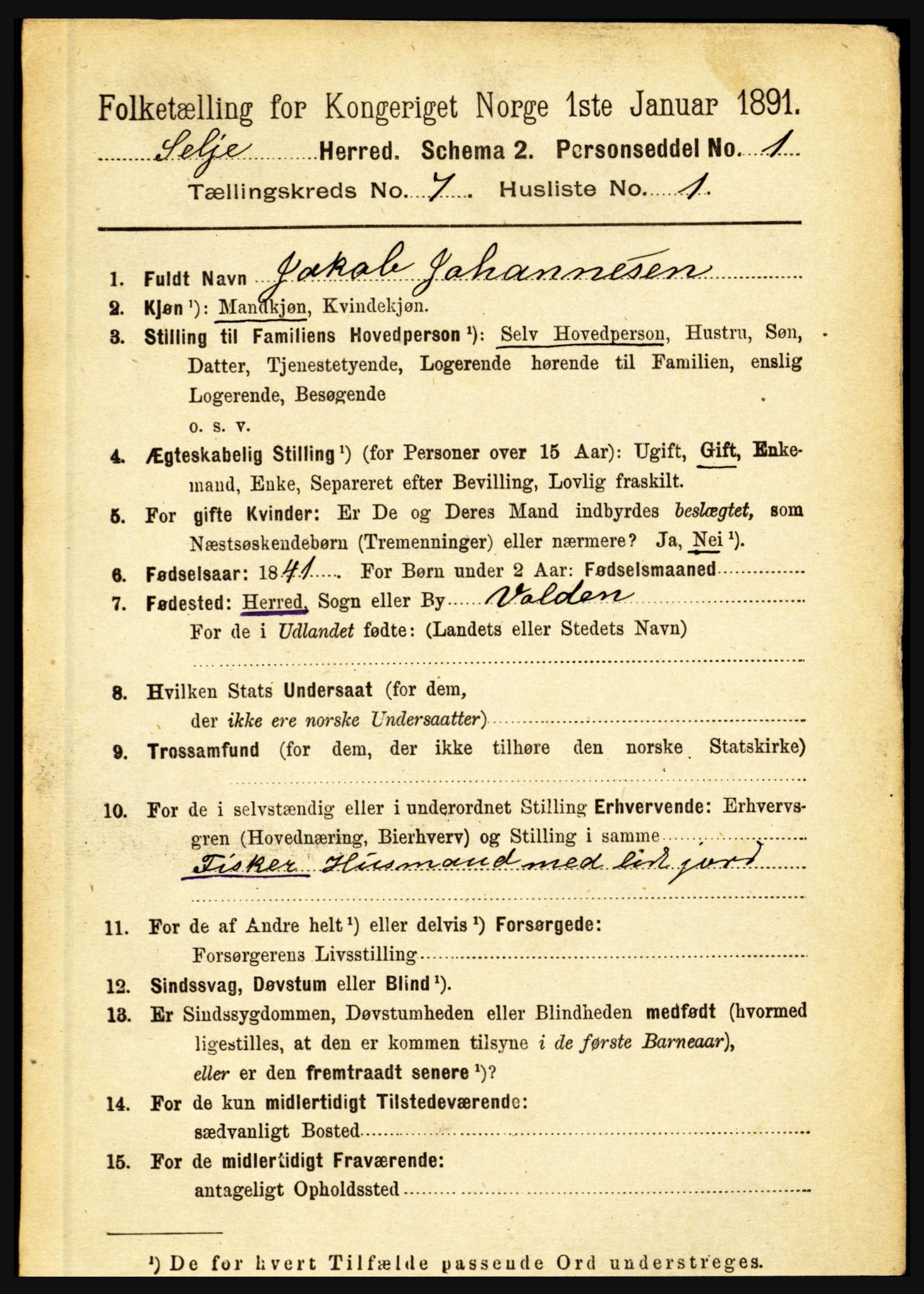 RA, 1891 census for 1441 Selje, 1891, p. 2004