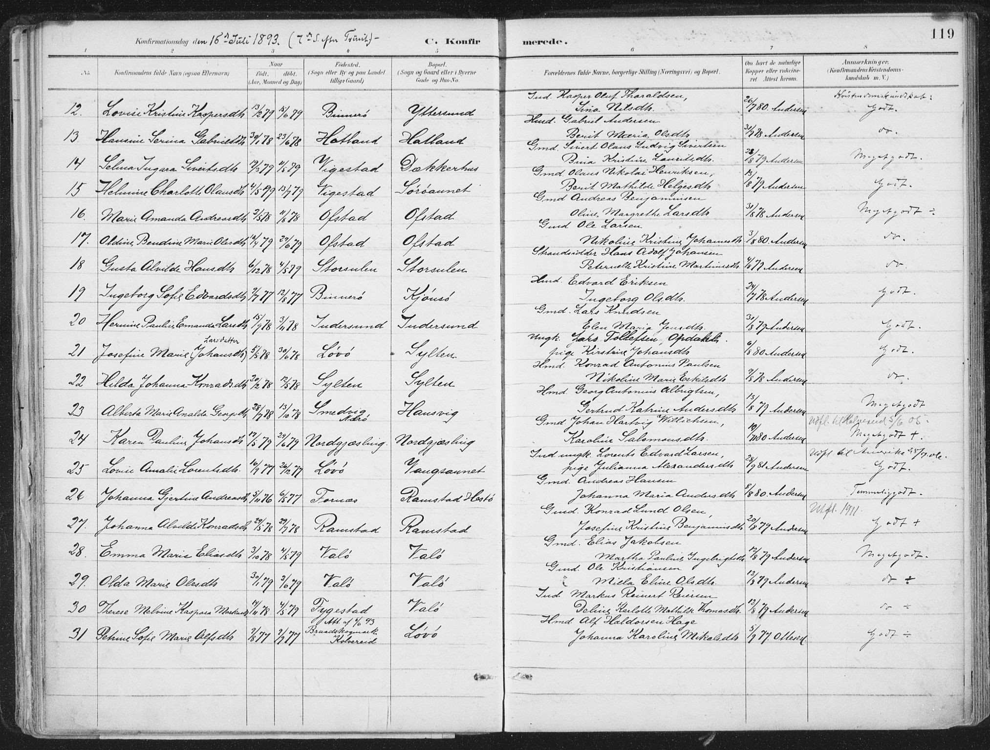 Ministerialprotokoller, klokkerbøker og fødselsregistre - Nord-Trøndelag, SAT/A-1458/786/L0687: Parish register (official) no. 786A03, 1888-1898, p. 119