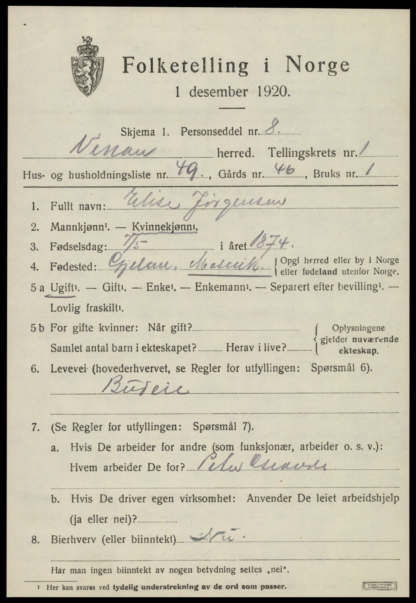 SAT, 1920 census for Verran, 1920, p. 1056