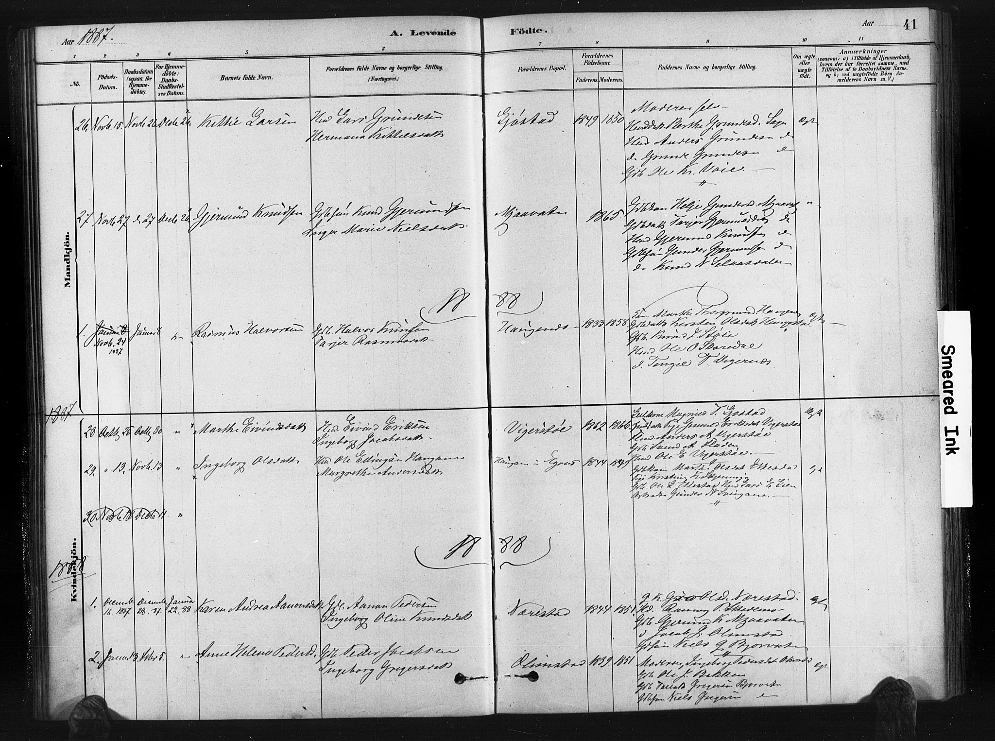 Gjerstad sokneprestkontor, AV/SAK-1111-0014/F/Fa/Fab/L0004: Parish register (official) no. A 4, 1879-1890, p. 41